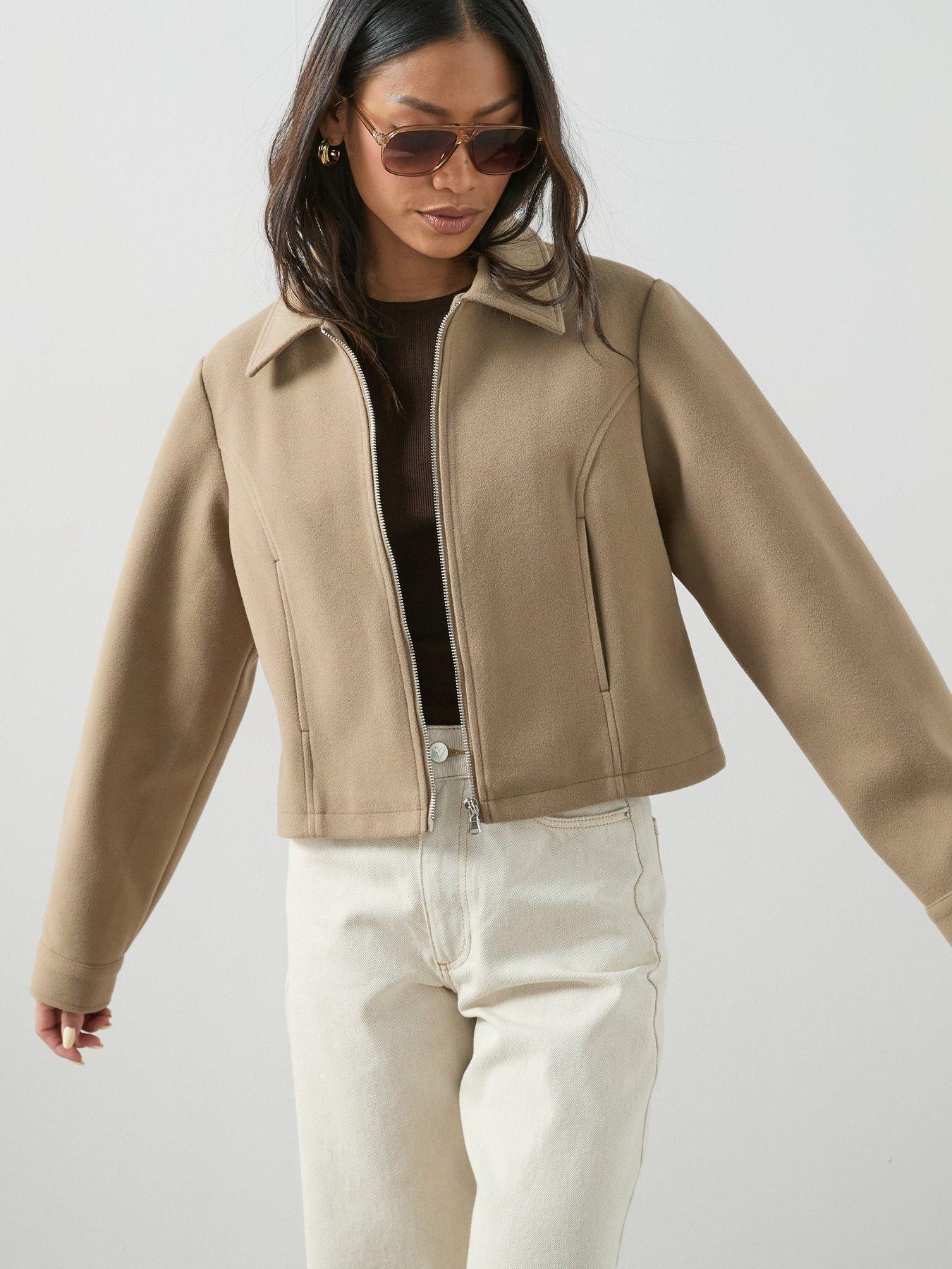 Image 1 of 7 of The Very Collection Faux Wool Bomber Jacket - Light Brown