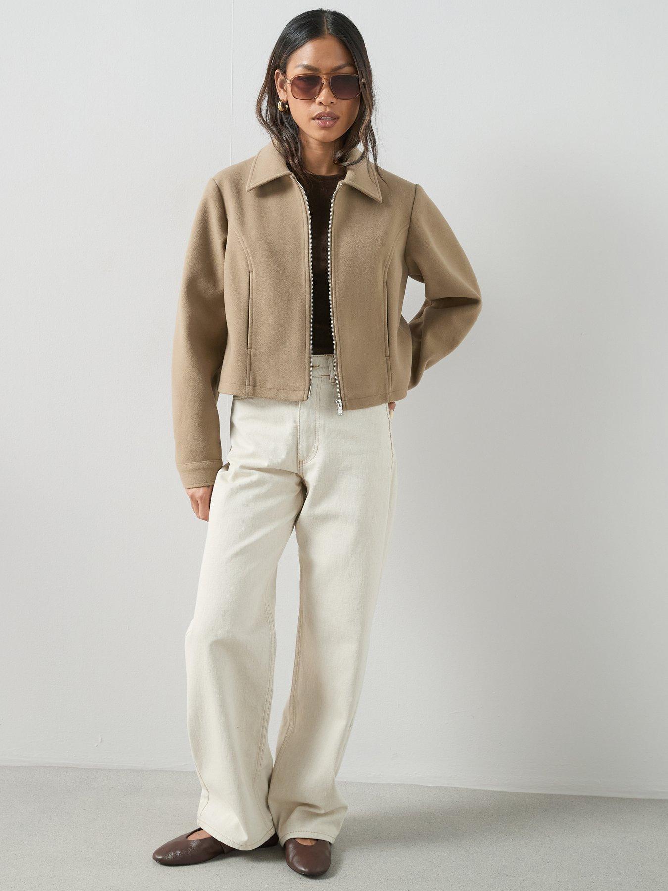 Image 3 of 7 of The Very Collection Faux Wool Bomber Jacket - Light Brown