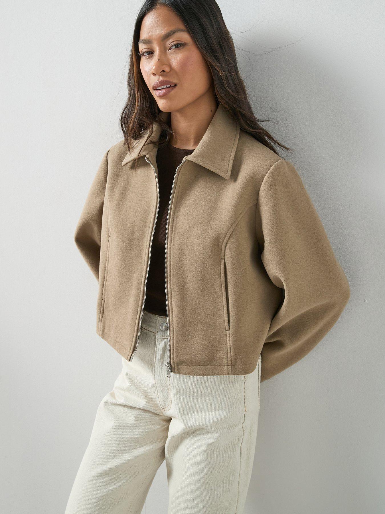 Image 5 of 7 of The Very Collection Faux Wool Bomber Jacket - Light Brown