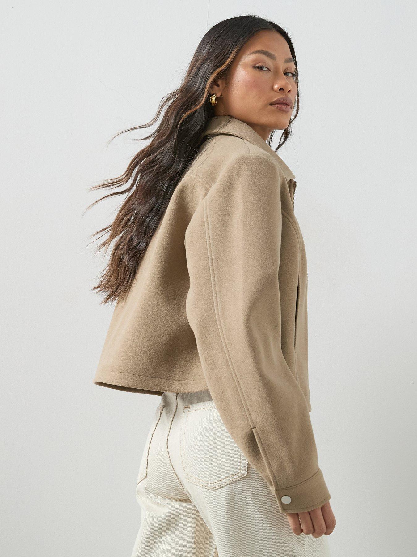 Image 6 of 7 of The Very Collection Faux Wool Bomber Jacket - Light Brown