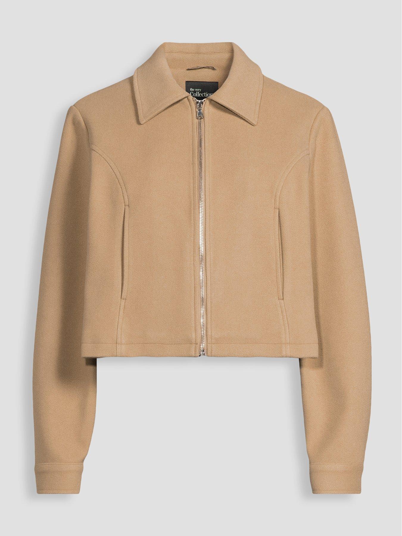 Image 7 of 7 of The Very Collection Faux Wool Bomber Jacket - Light Brown