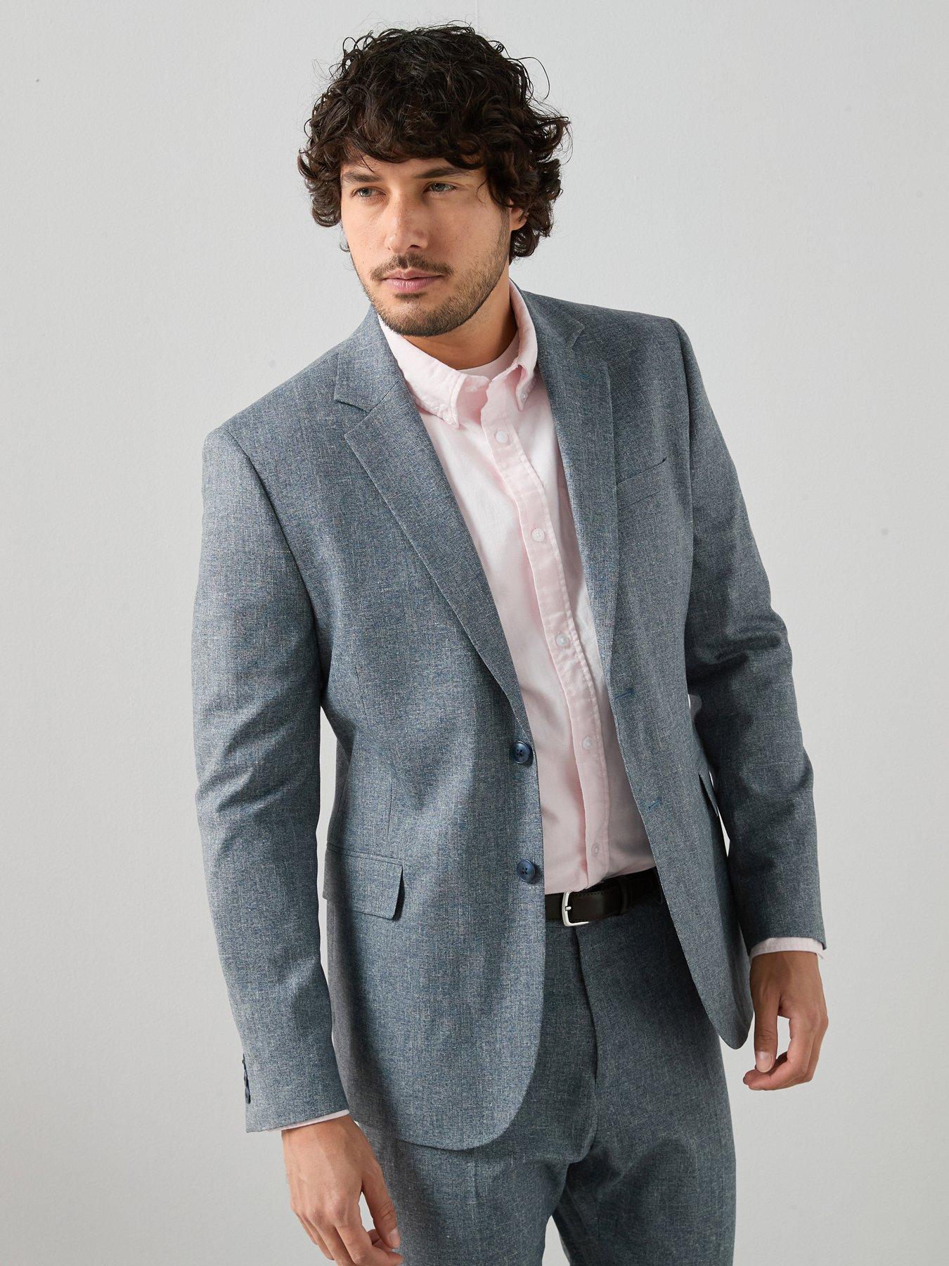 The Very Collection Slim Fit Herringbone Check Suit Jacket - Blue