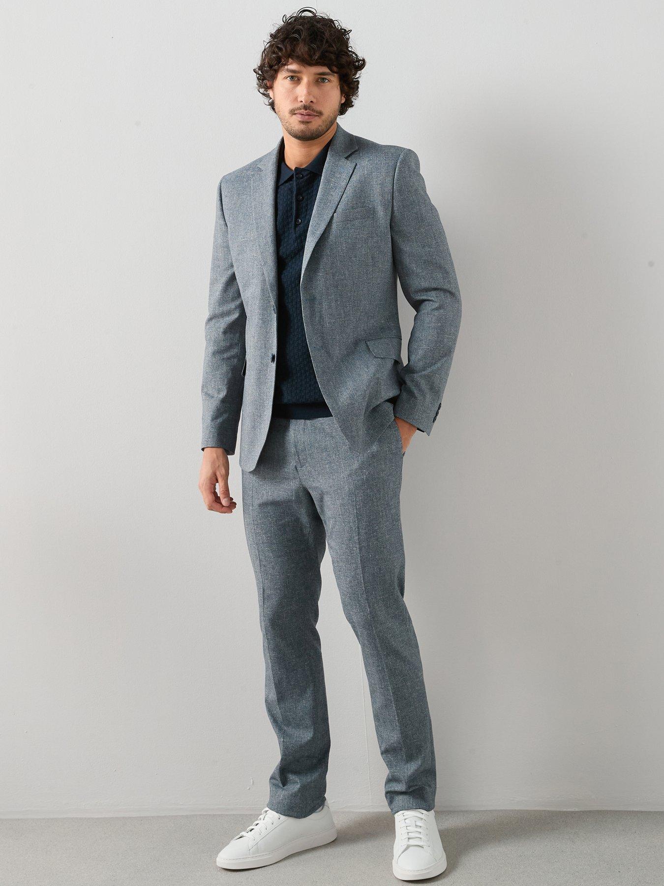 The Very Collection Slim Fit Herringbone Check Suit Trouser - Blue