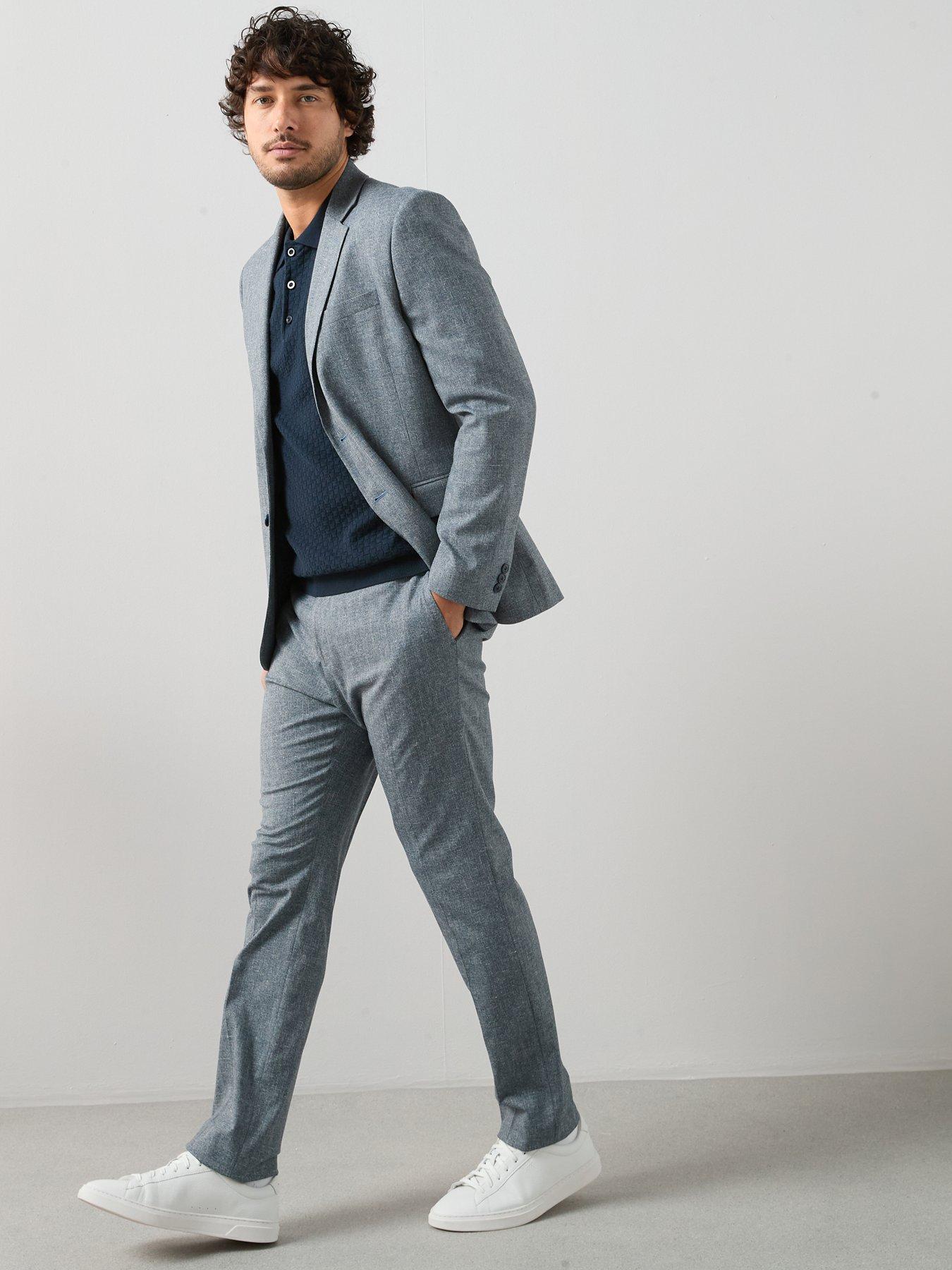 Image 3 of 7 of The Very Collection Slim Fit Herringbone Check Suit Trouser - Blue