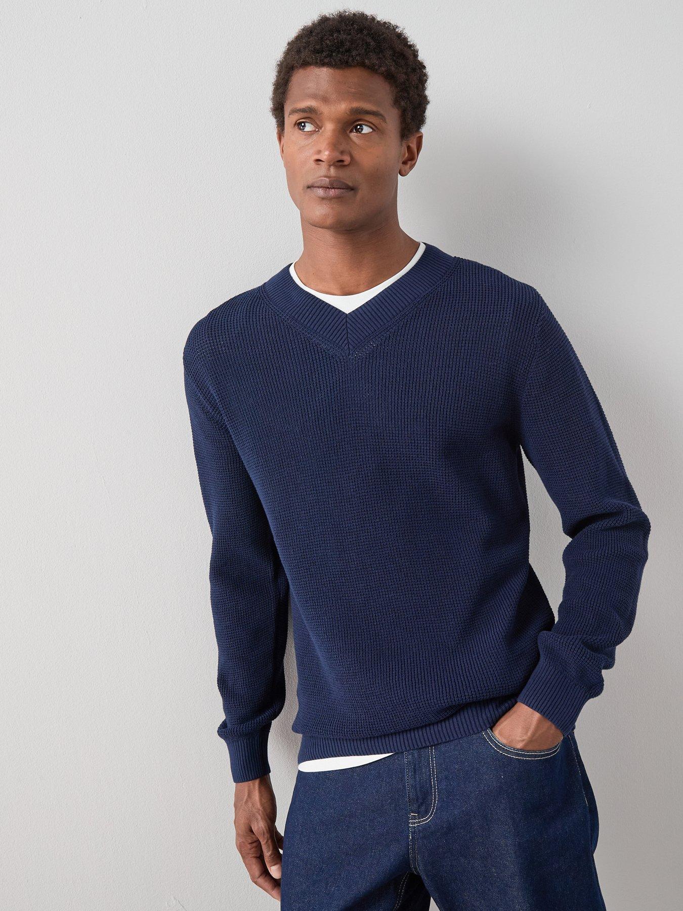The Very Collection Wide Rib Knitted V-Neck Jumper - Navy
