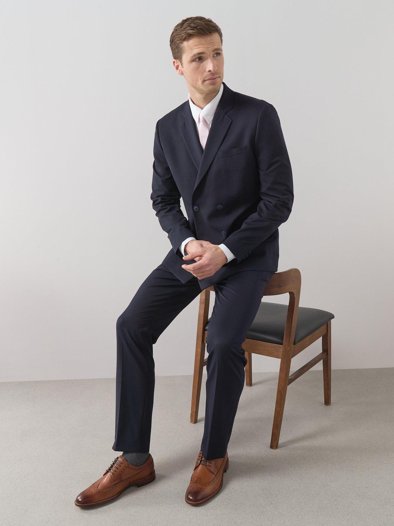 Image 5 of 6 of The Very Collection Jacquard Suit Trousers - Navy