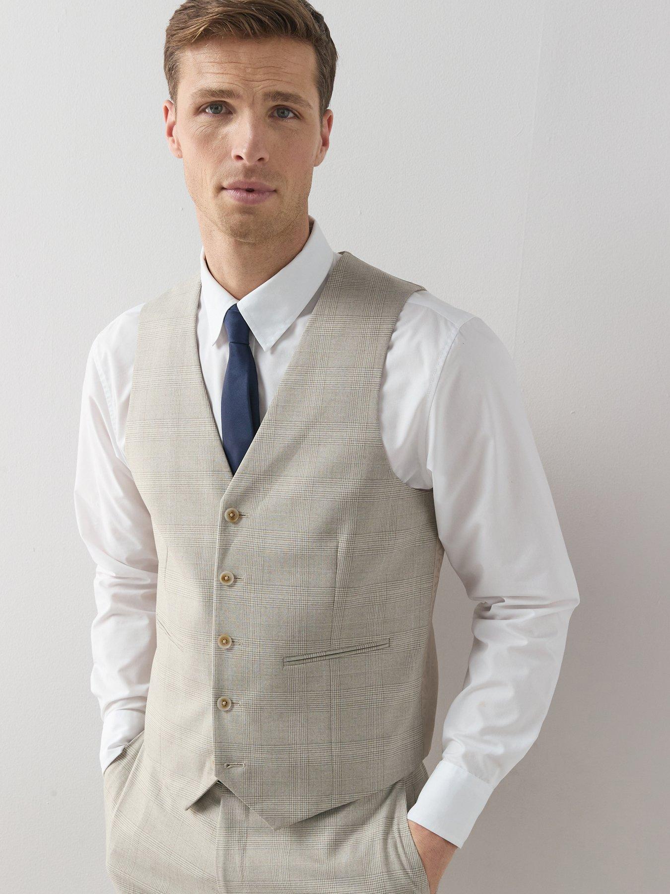 front image of the-very-collection-checked-waistcoat-stone