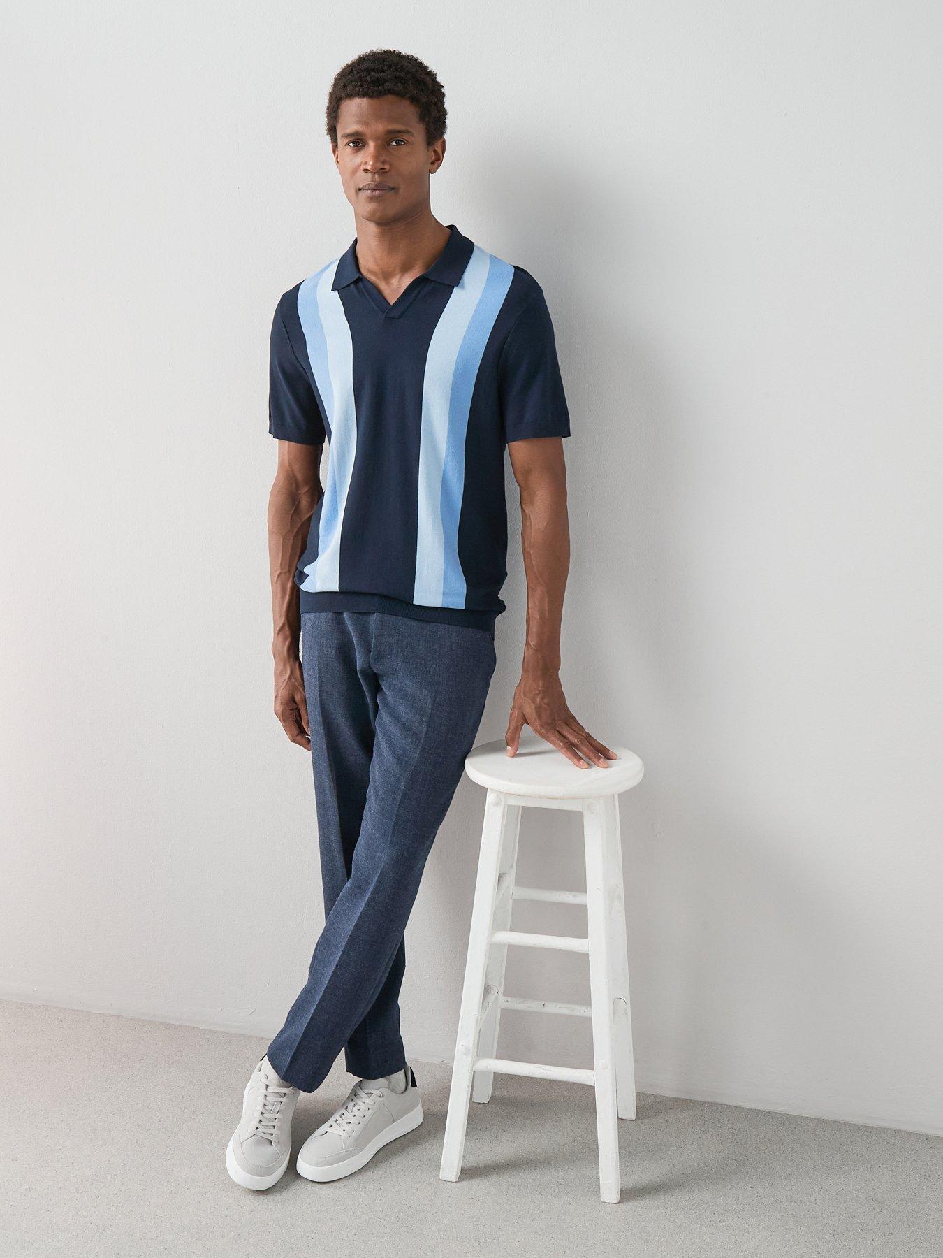 Image 1 of 7 of The Very Collection Knitted Trophy Neck Stripe Polo Shirt&nbsp;- Navy