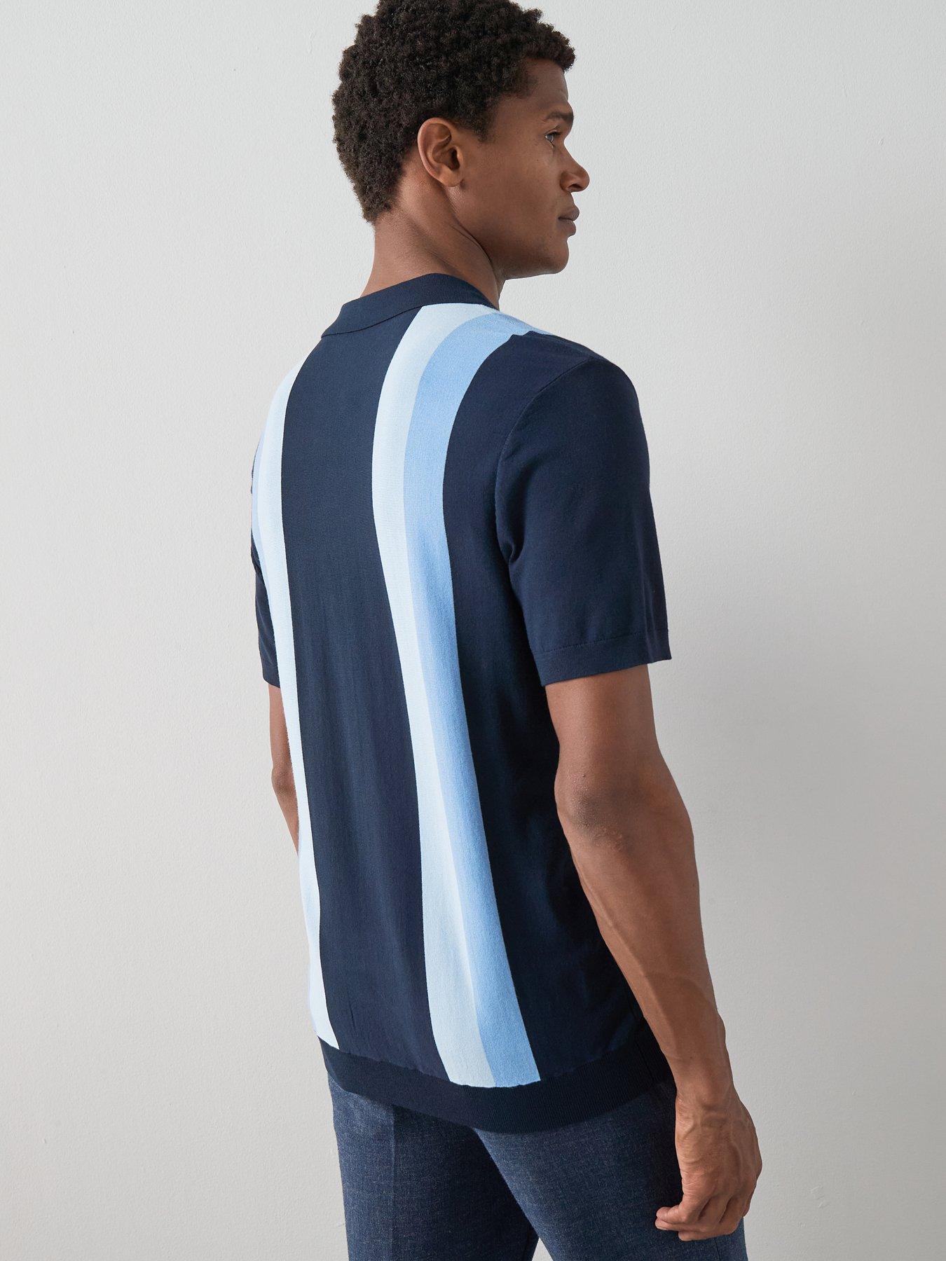 Image 2 of 7 of The Very Collection Knitted Trophy Neck Stripe Polo Shirt&nbsp;- Navy