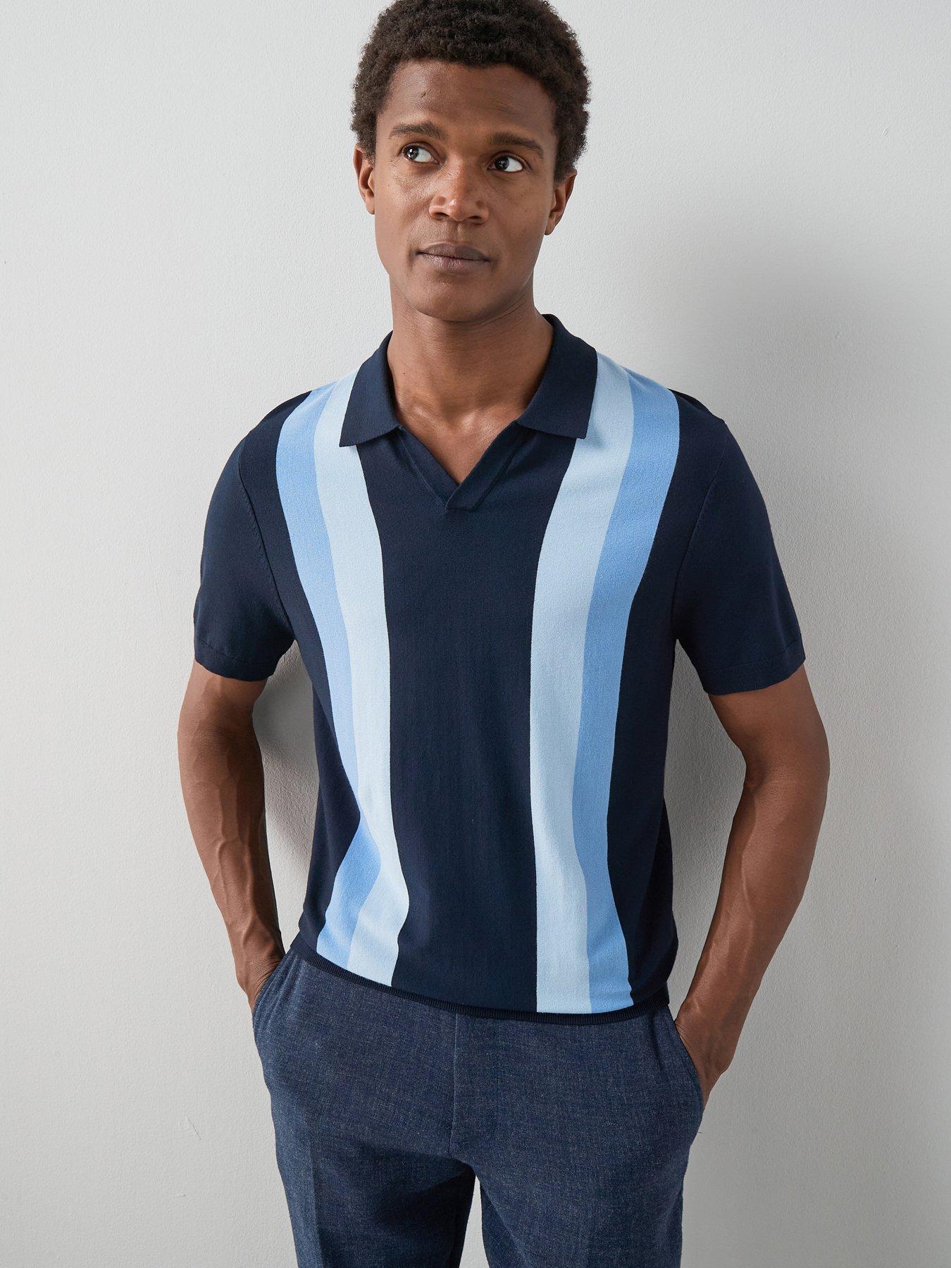 Image 3 of 7 of The Very Collection Knitted Trophy Neck Stripe Polo Shirt&nbsp;- Navy