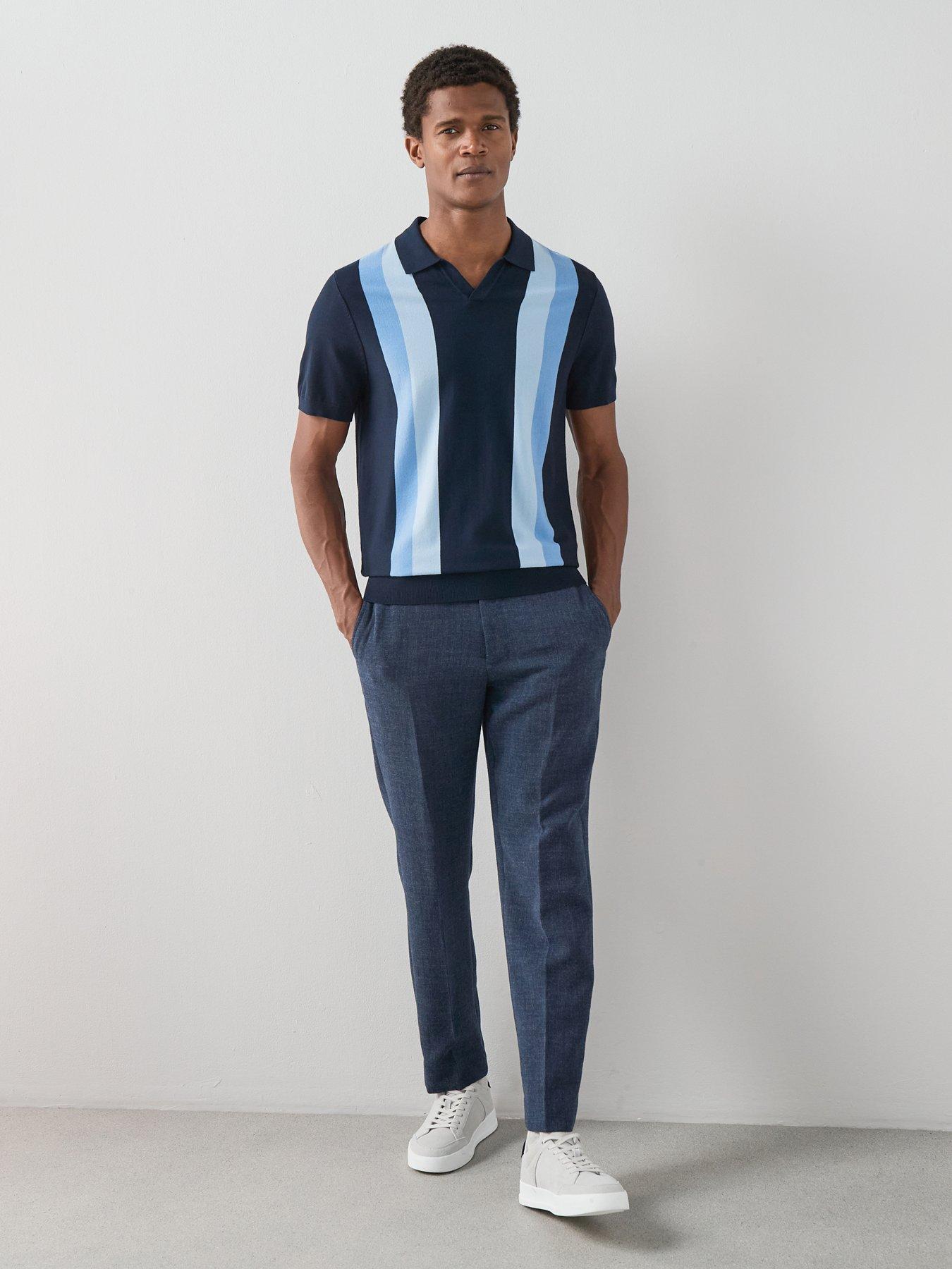 Image 4 of 7 of The Very Collection Knitted Trophy Neck Stripe Polo Shirt&nbsp;- Navy