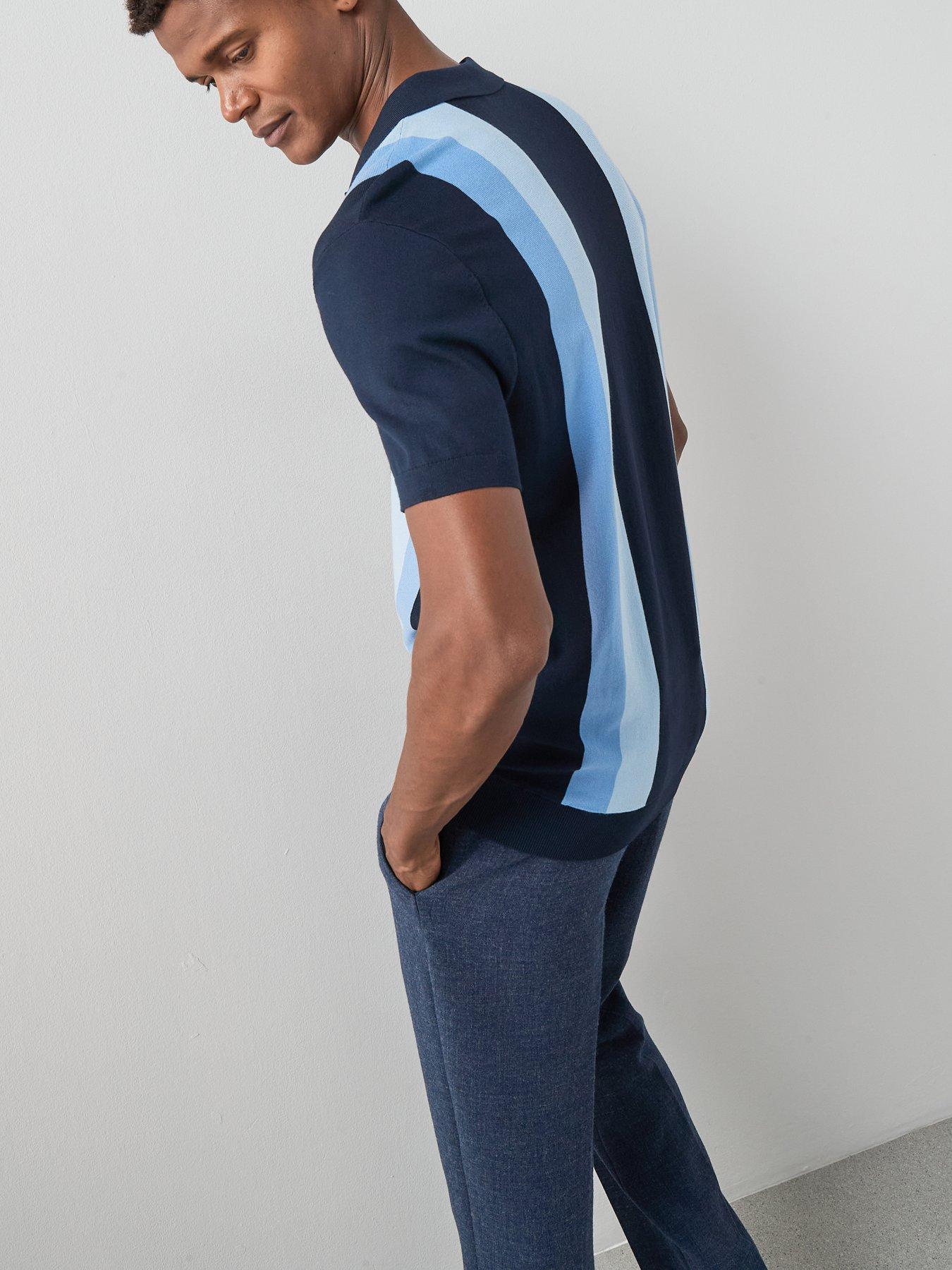Image 5 of 7 of The Very Collection Knitted Trophy Neck Stripe Polo Shirt&nbsp;- Navy