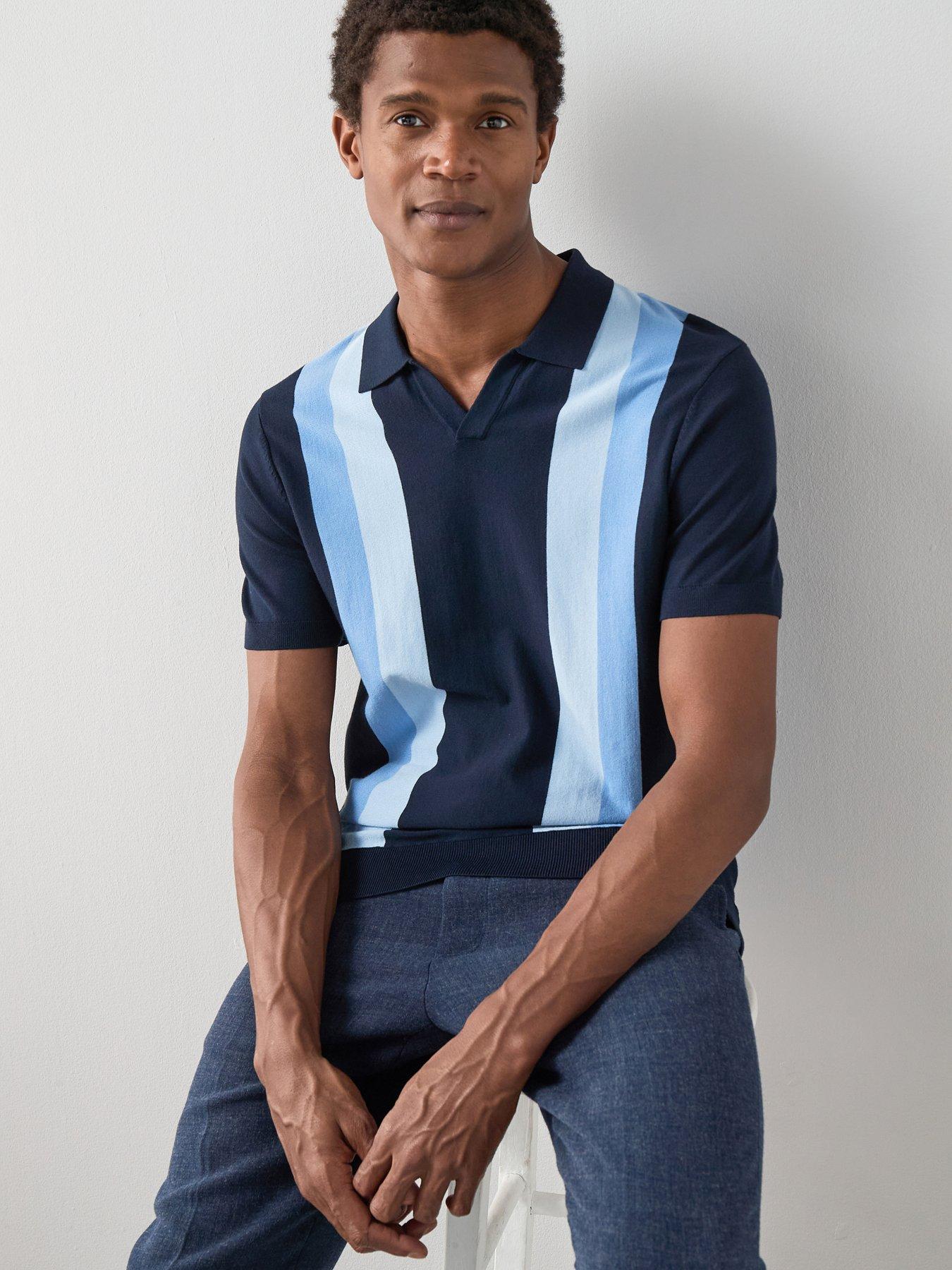 Image 6 of 7 of The Very Collection Knitted Trophy Neck Stripe Polo Shirt&nbsp;- Navy