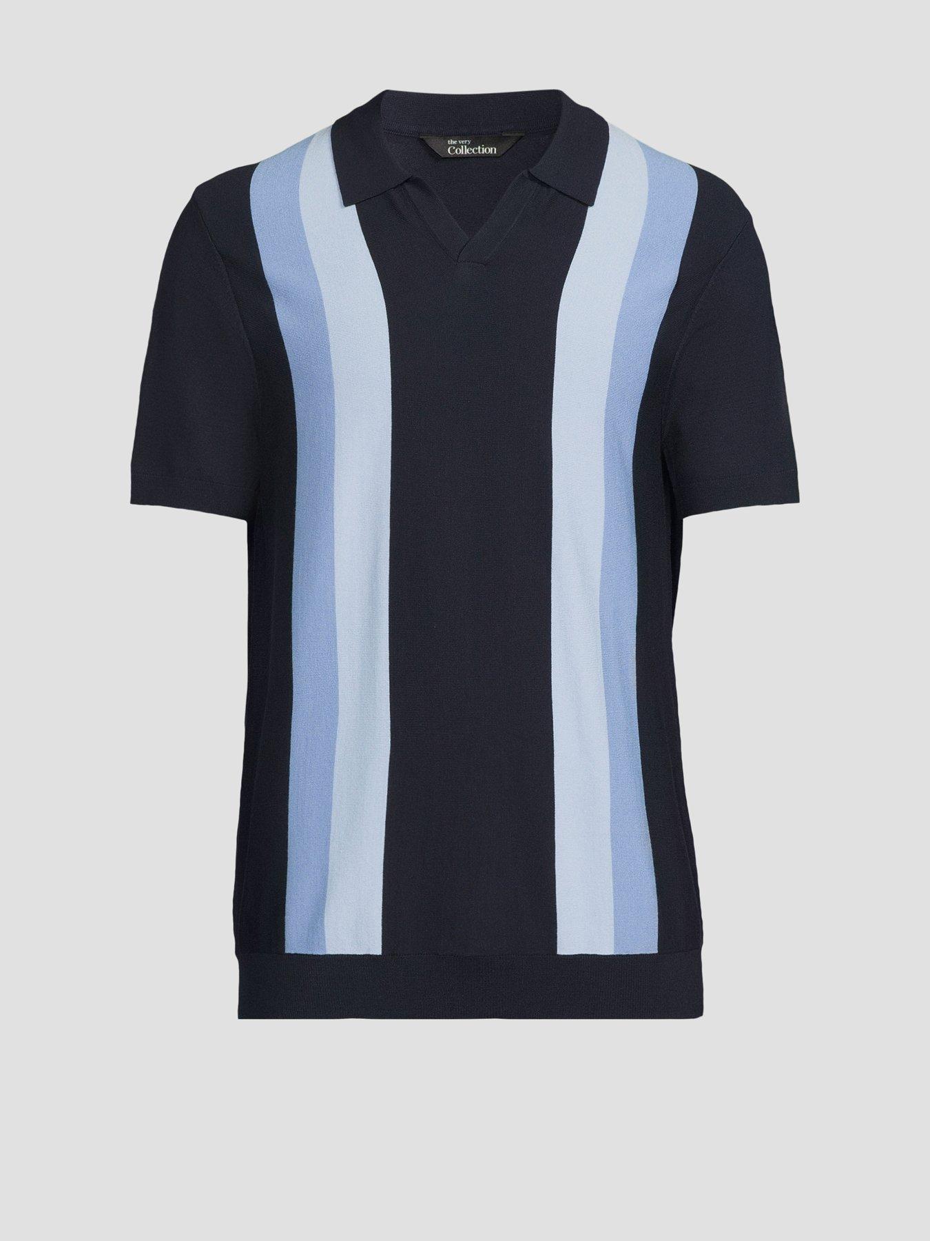 Image 7 of 7 of The Very Collection Knitted Trophy Neck Stripe Polo Shirt&nbsp;- Navy