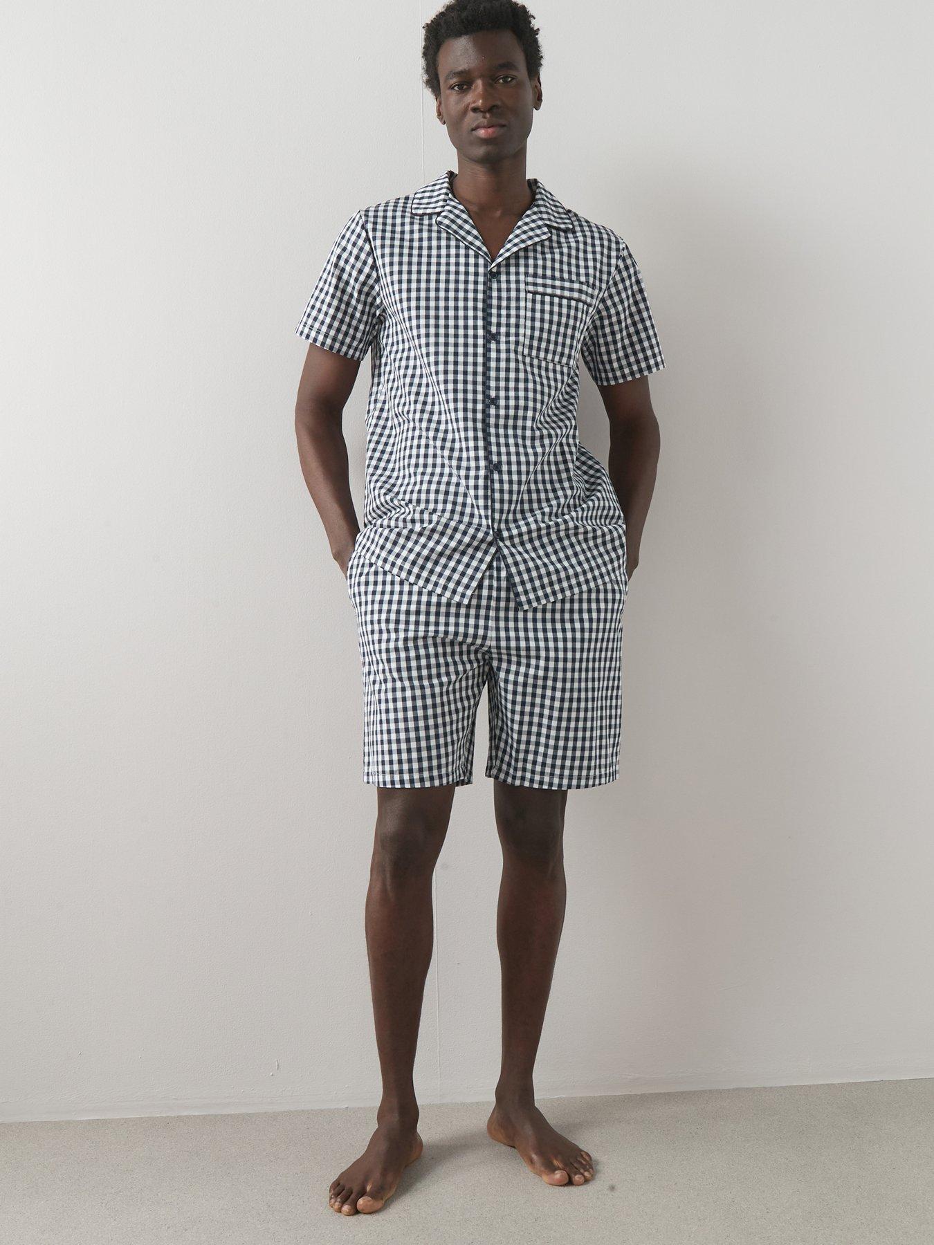 The Very Collection Pure Cotton Gingham Shirt And Short Pyjama Set - Blue