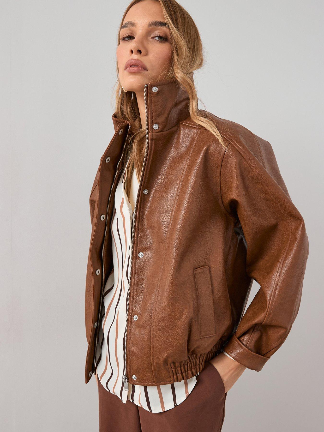  image of the-very-collection-funnel-neck-bomber-jacketnbsp--light-brown