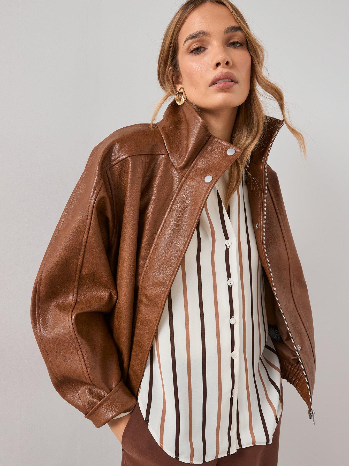  image of the-very-collection-funnel-neck-bomber-jacketnbsp--light-brown