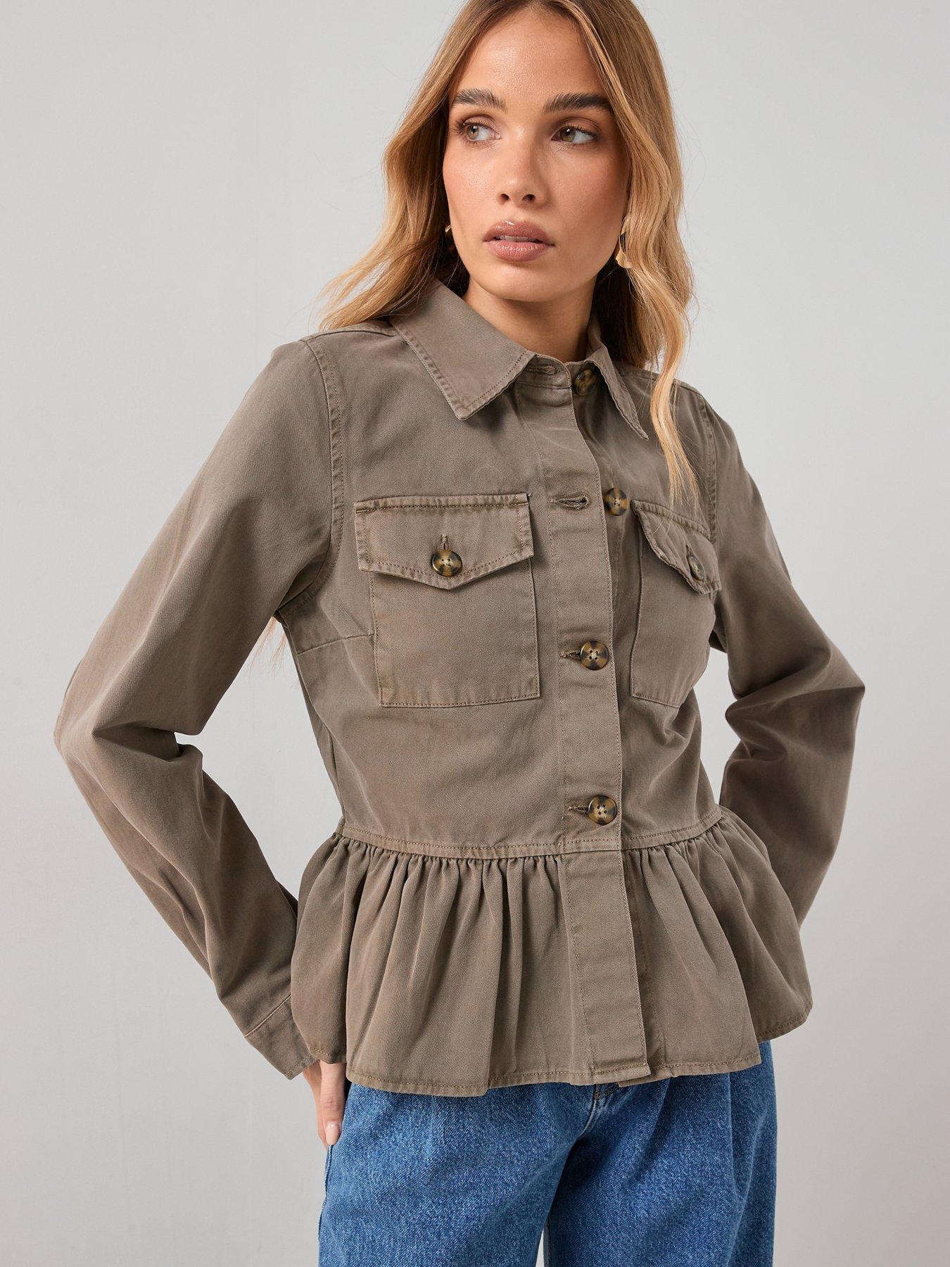 The Very Collection Peplum Utility Jacket - Khaki