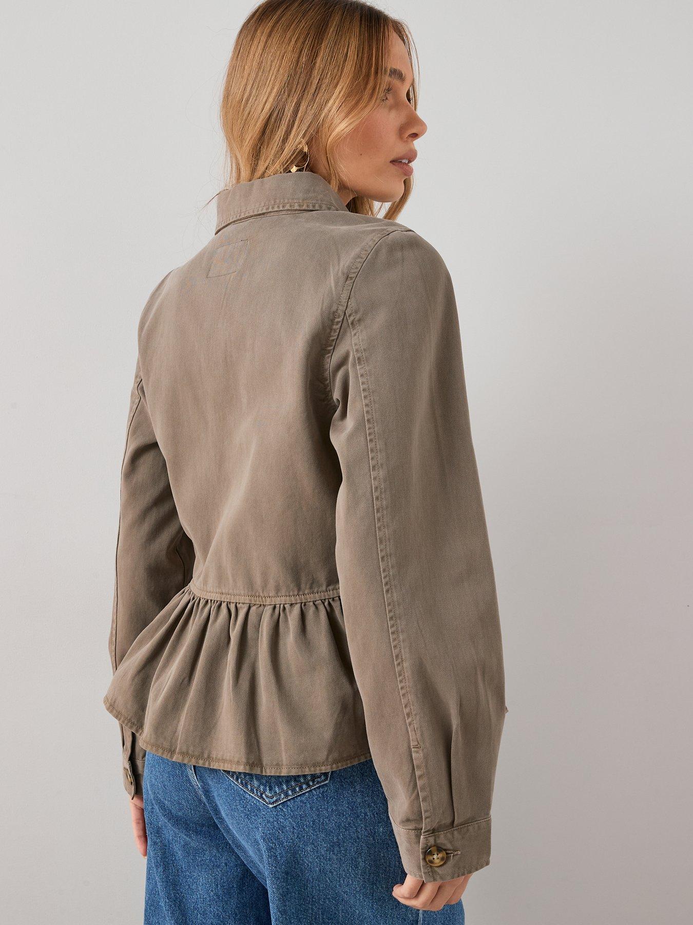 stillFront image of the-very-collection-peplum-utility-jacket-khaki