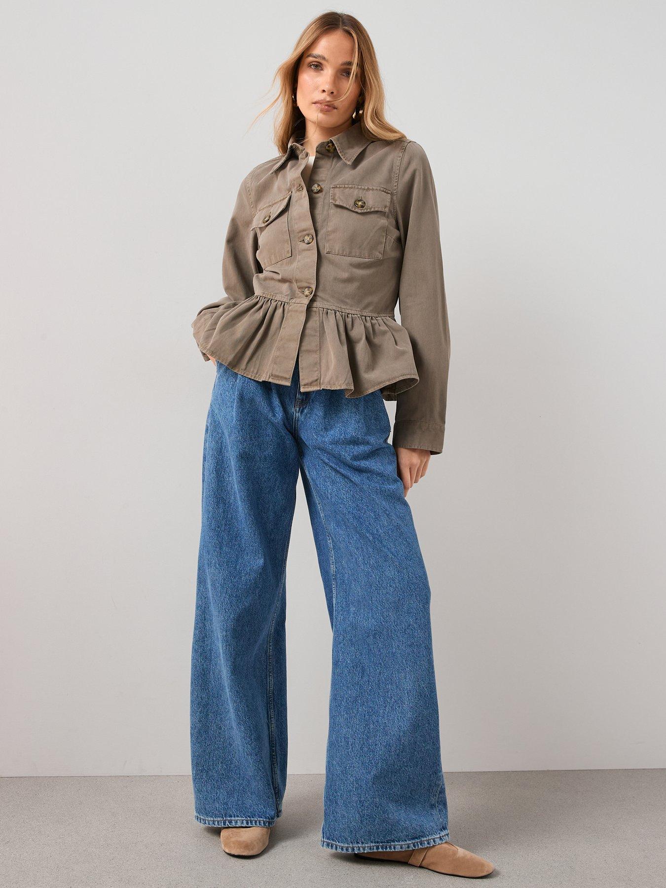  image of the-very-collection-peplum-utility-jacket-khaki