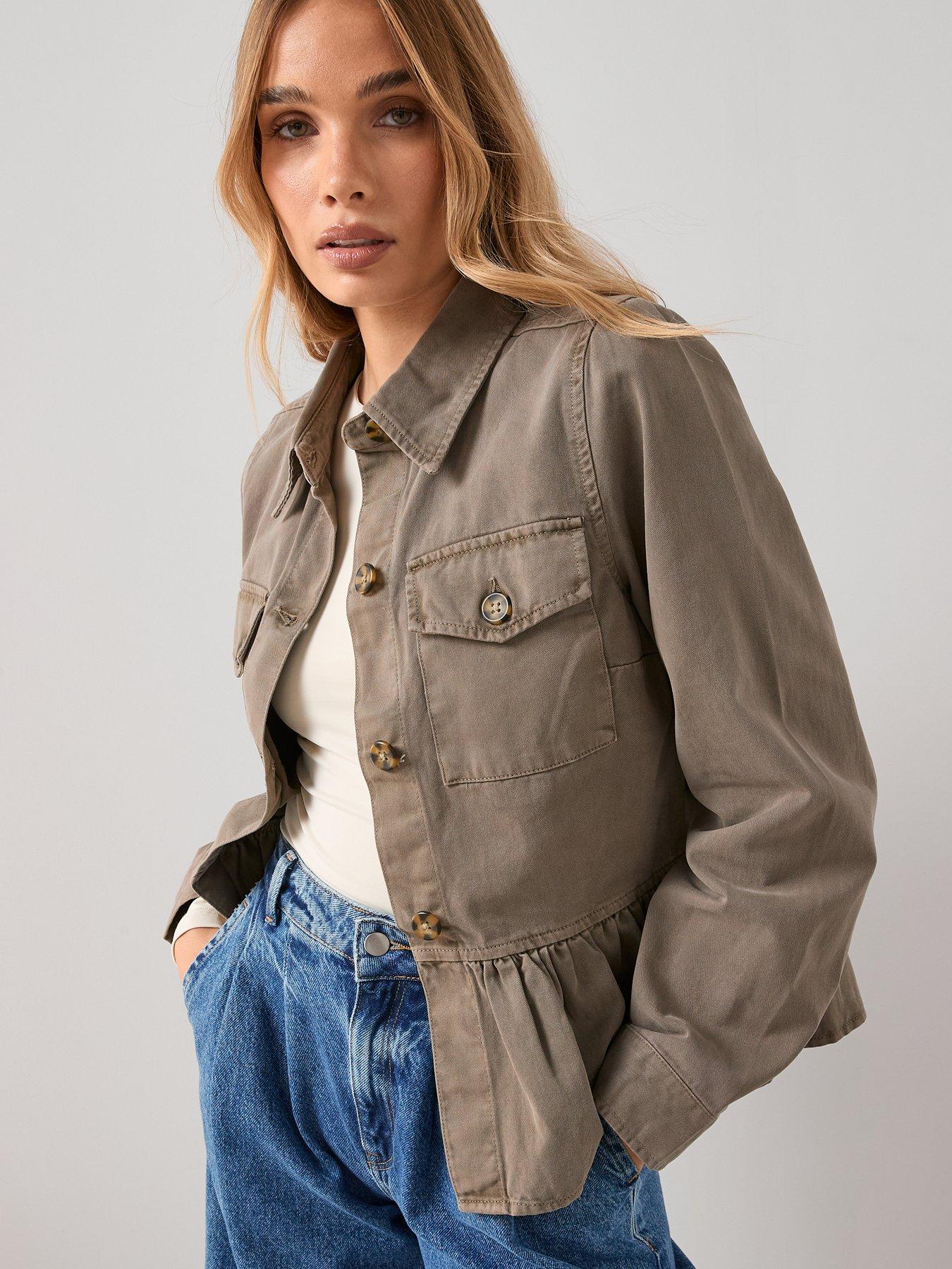  image of the-very-collection-peplum-utility-jacket-khaki