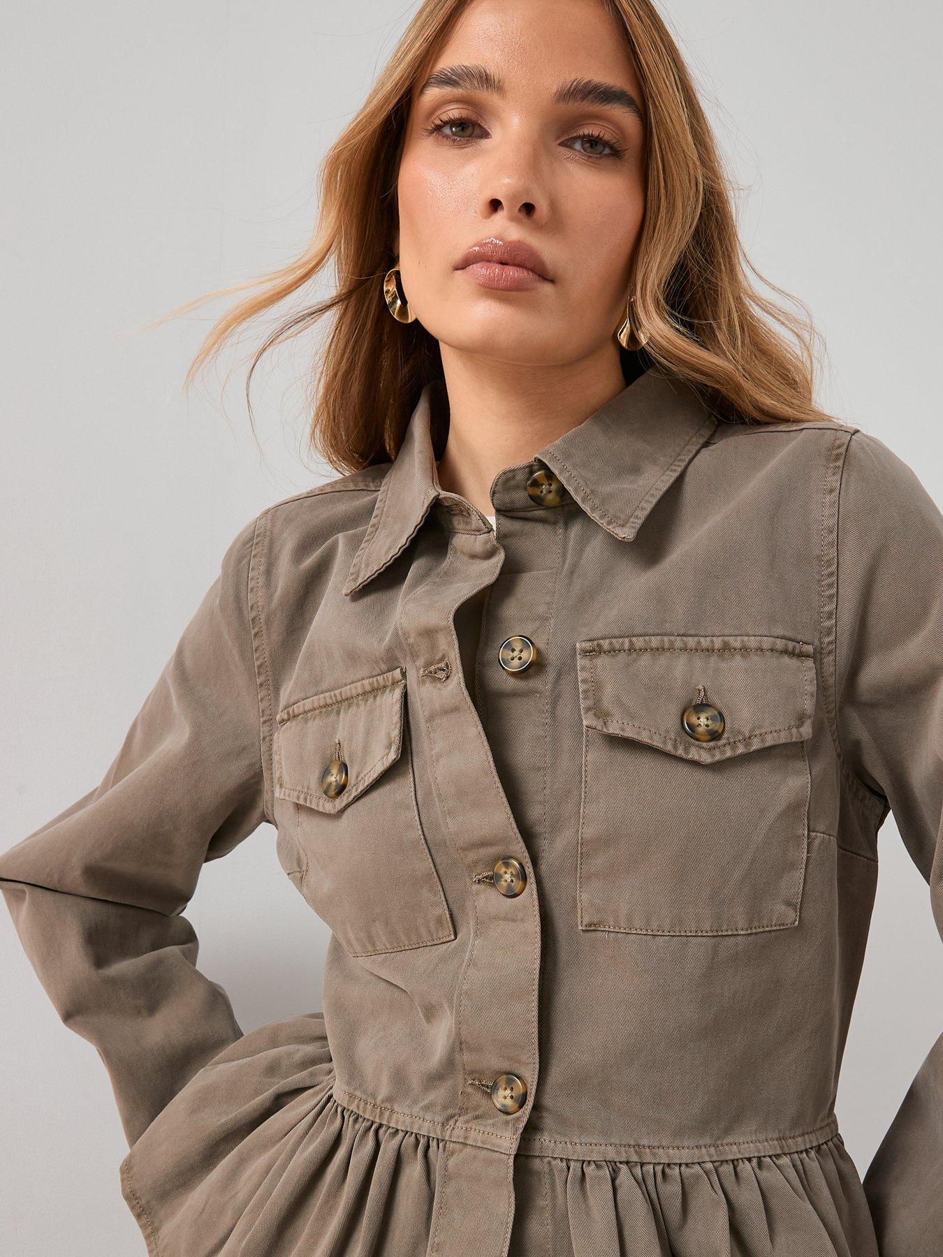  image of the-very-collection-peplum-utility-jacket-khaki