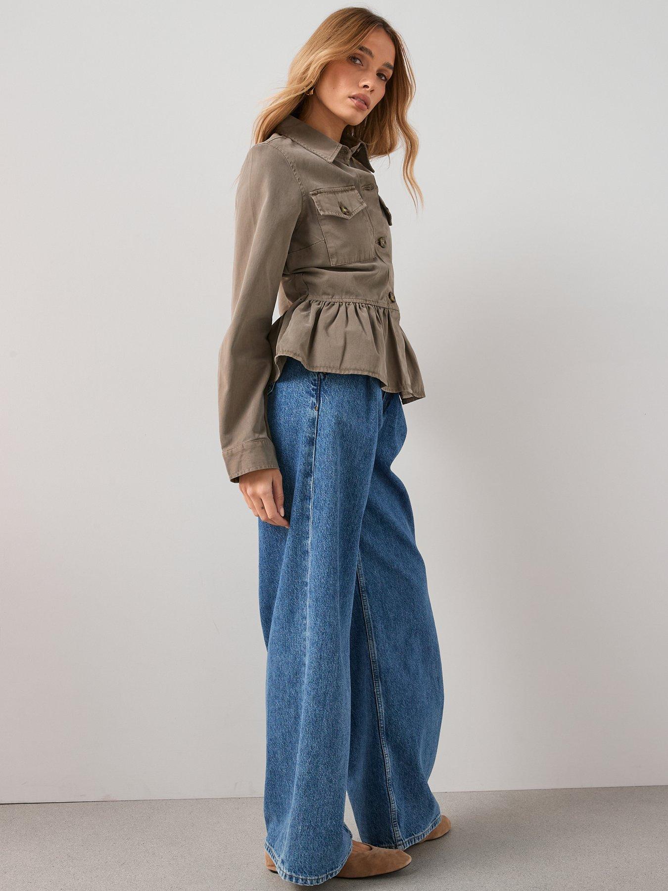  image of the-very-collection-peplum-utility-jacket-khaki