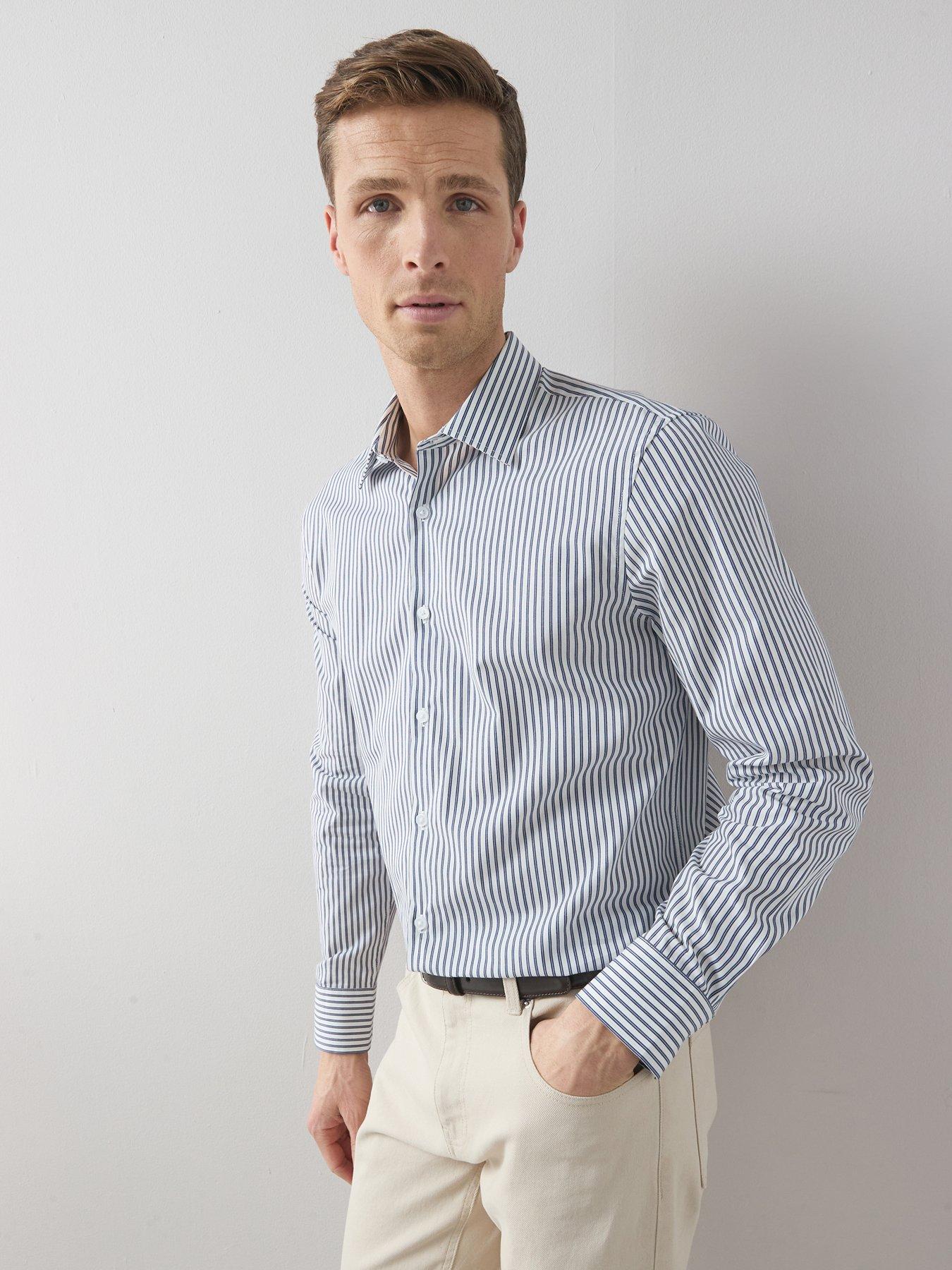 The Very Collection Pure Cotton Striped Formal Shirt - Navy