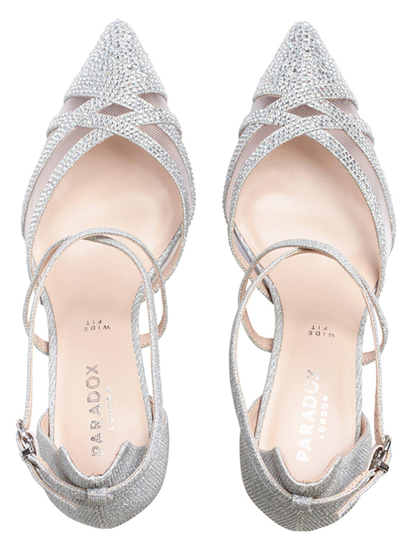 Image 4 of 7 of Paradox London Fresco Glitter Wide Fit Strappy Heel - Silver