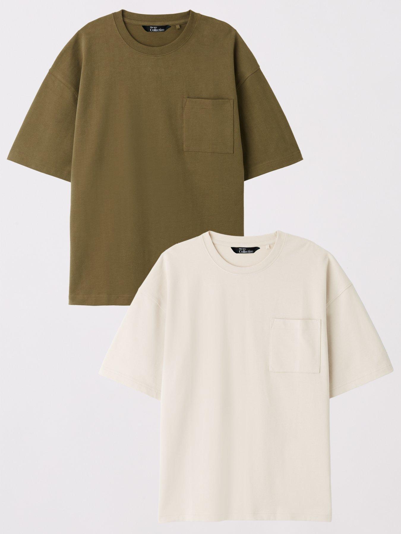 The Very Collection 2 Pack Pure Cotton Heavyweight Relaxed Fit Pocket Tee - Beige/olive
