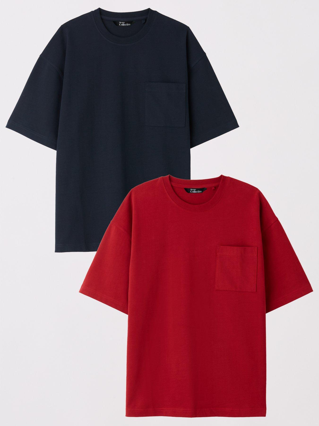The Very Collection 2 Pack Pure Cotton Heavyweight Relaxed Fit Pocket T-Shirt - Navy/Burgundy
