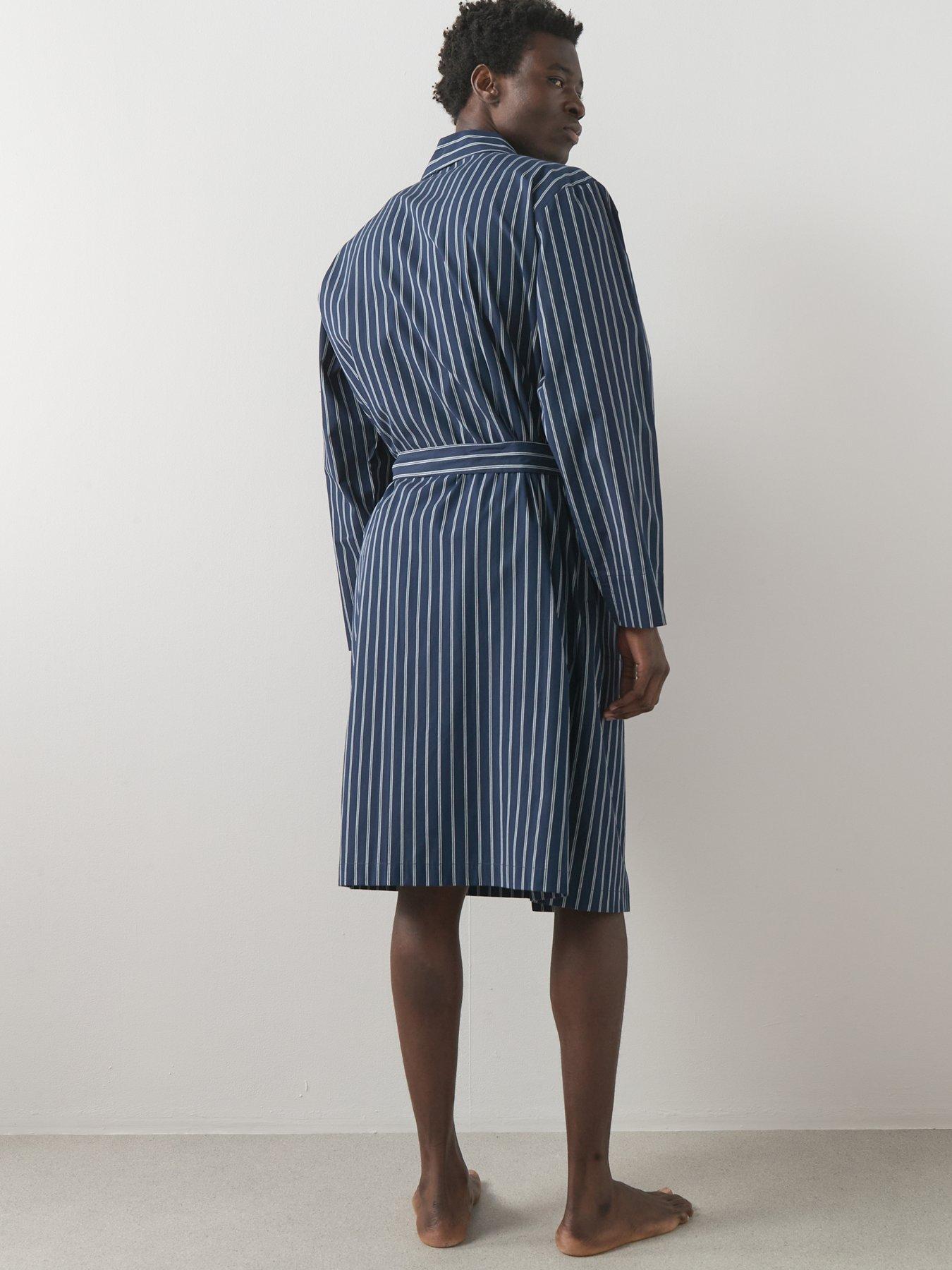 Image 2 of 6 of The Very Collection Pure Cotton Woven Striped Dressing Gown - Navy