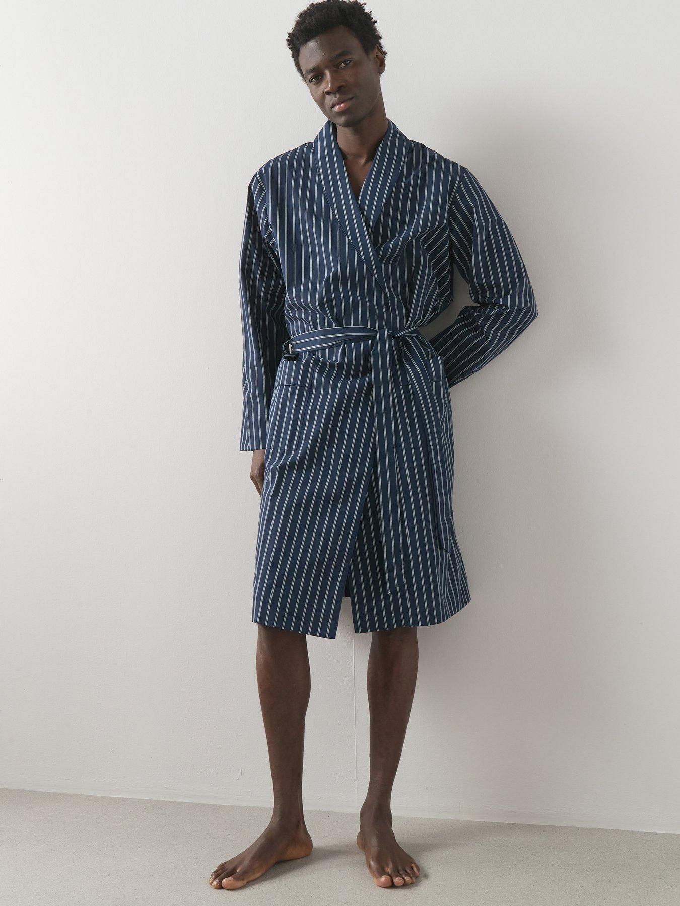 Image 3 of 6 of The Very Collection Pure Cotton Woven Striped Dressing Gown - Navy