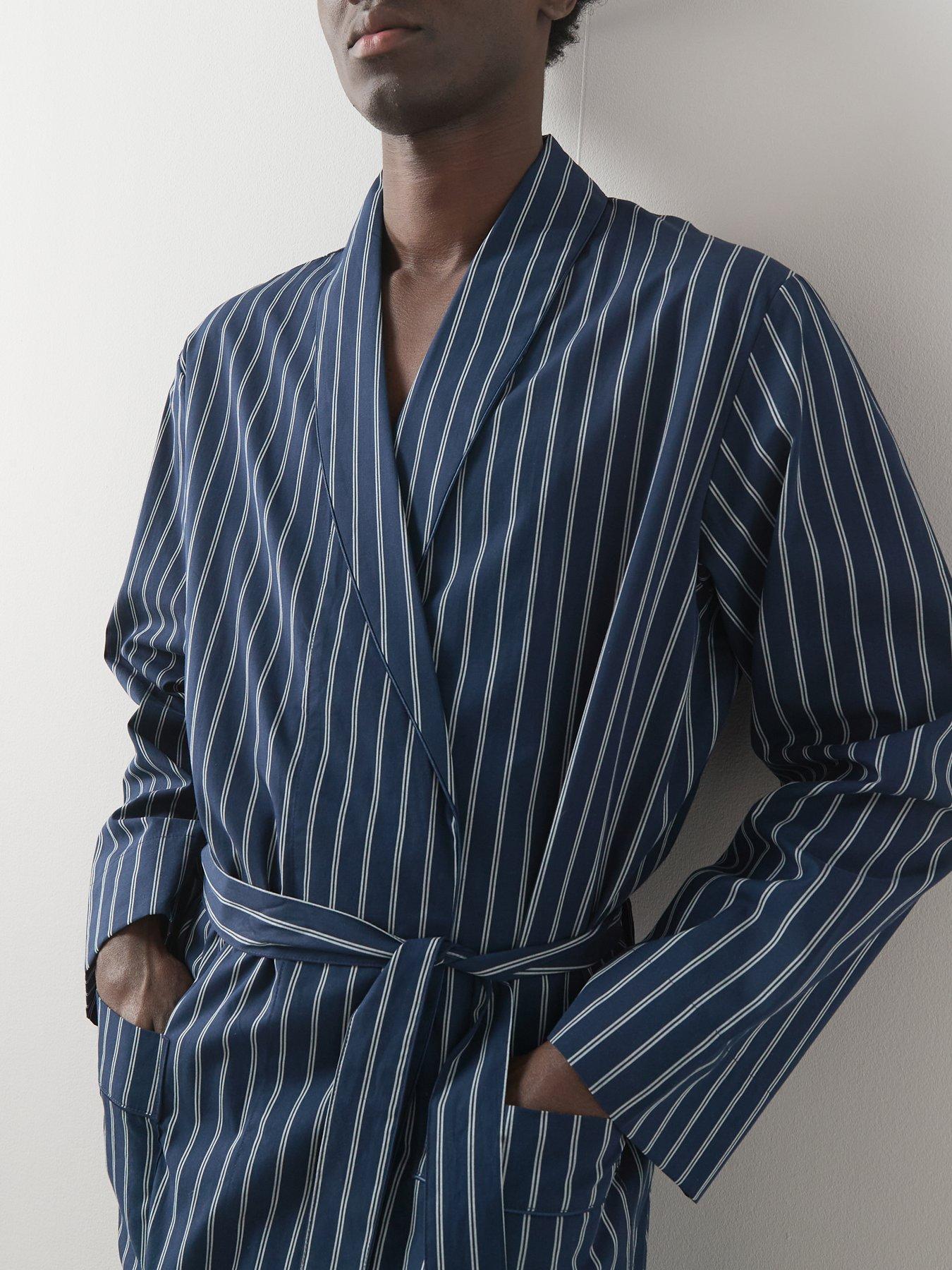 Image 4 of 6 of The Very Collection Pure Cotton Woven Striped Dressing Gown - Navy