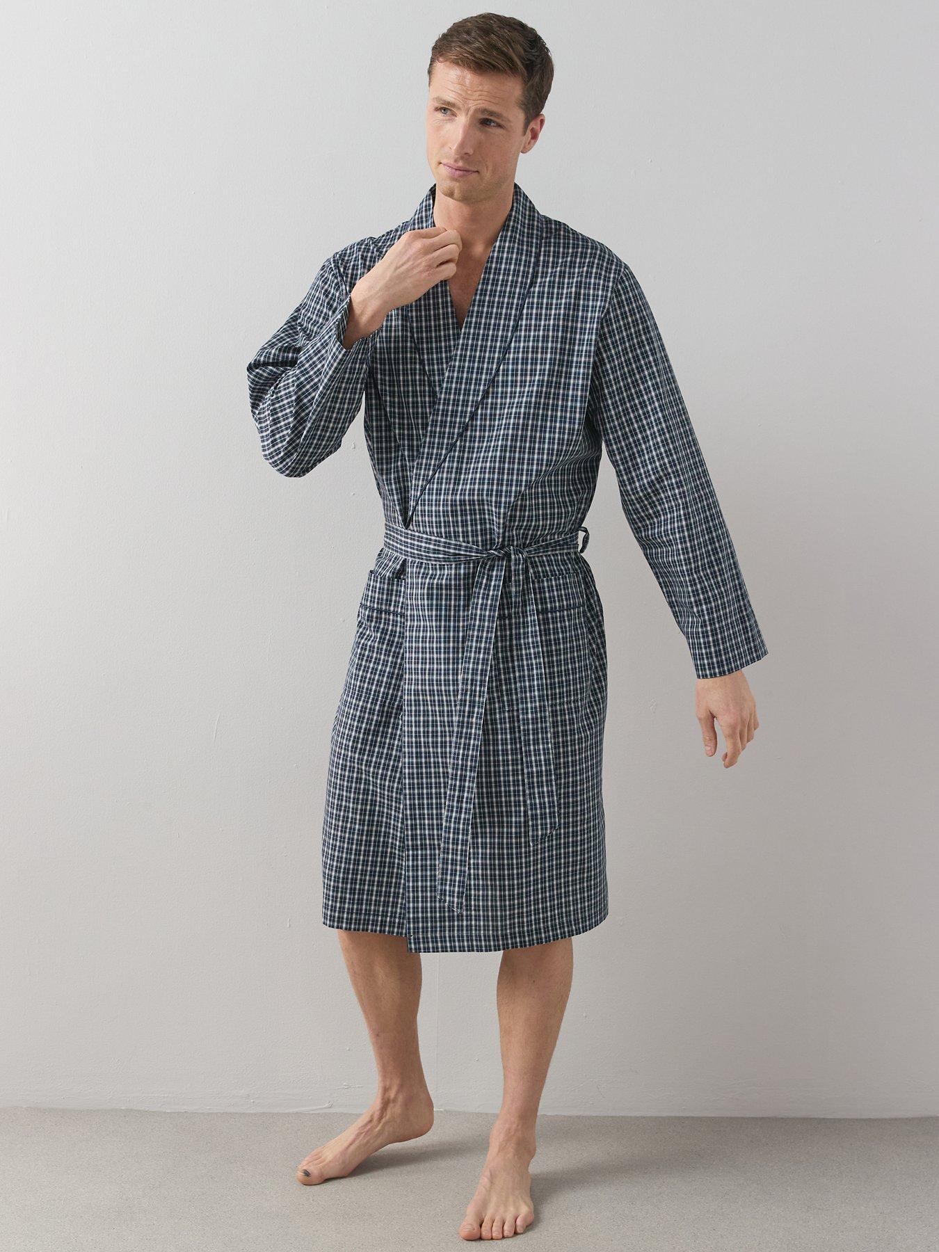 The Very Collection Pure Cotton Checked Dressing Gown - Navy