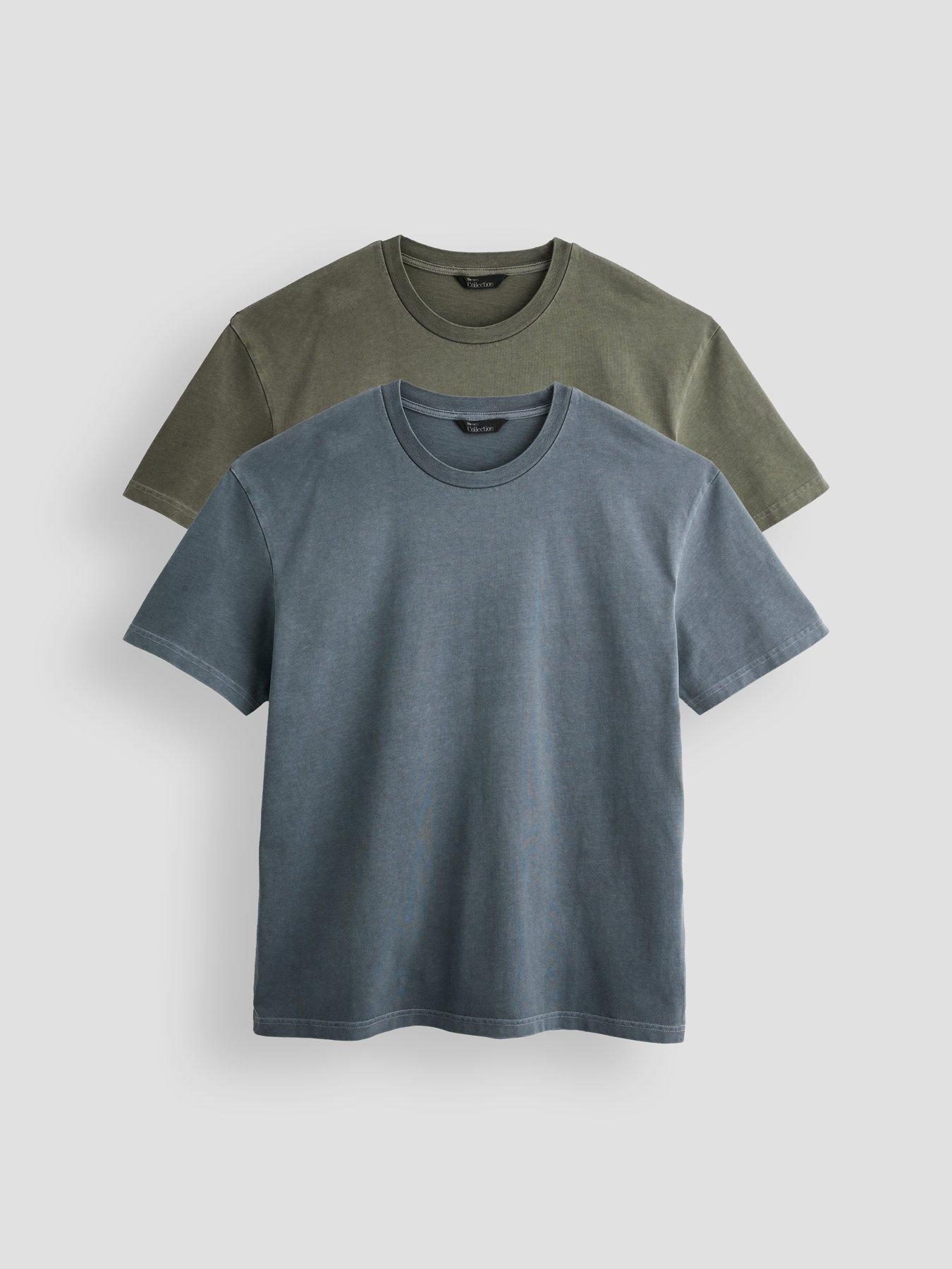 The Very Collection 2 Pack Pure Cotton Washed Short Sleeve T-Shirts - Charcoal  &  Khaki