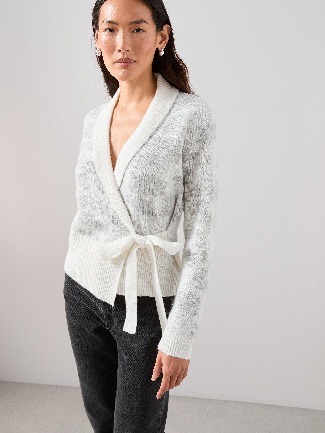 The Very Collection Flower Jacquard Tie Wrap Cardigan With Wool - Multi