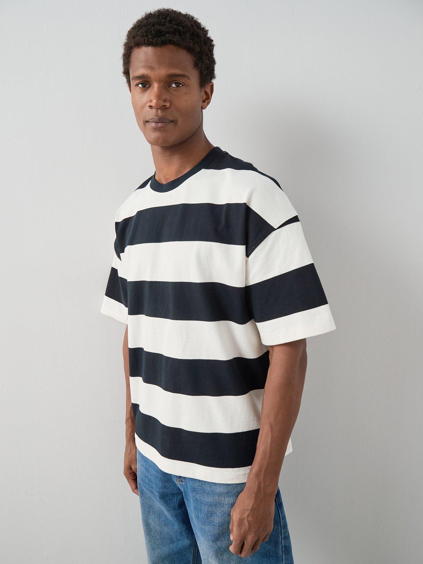The Very Collection Pure Cotton Premium Relaxed Fit Striped T-shirt - Navy