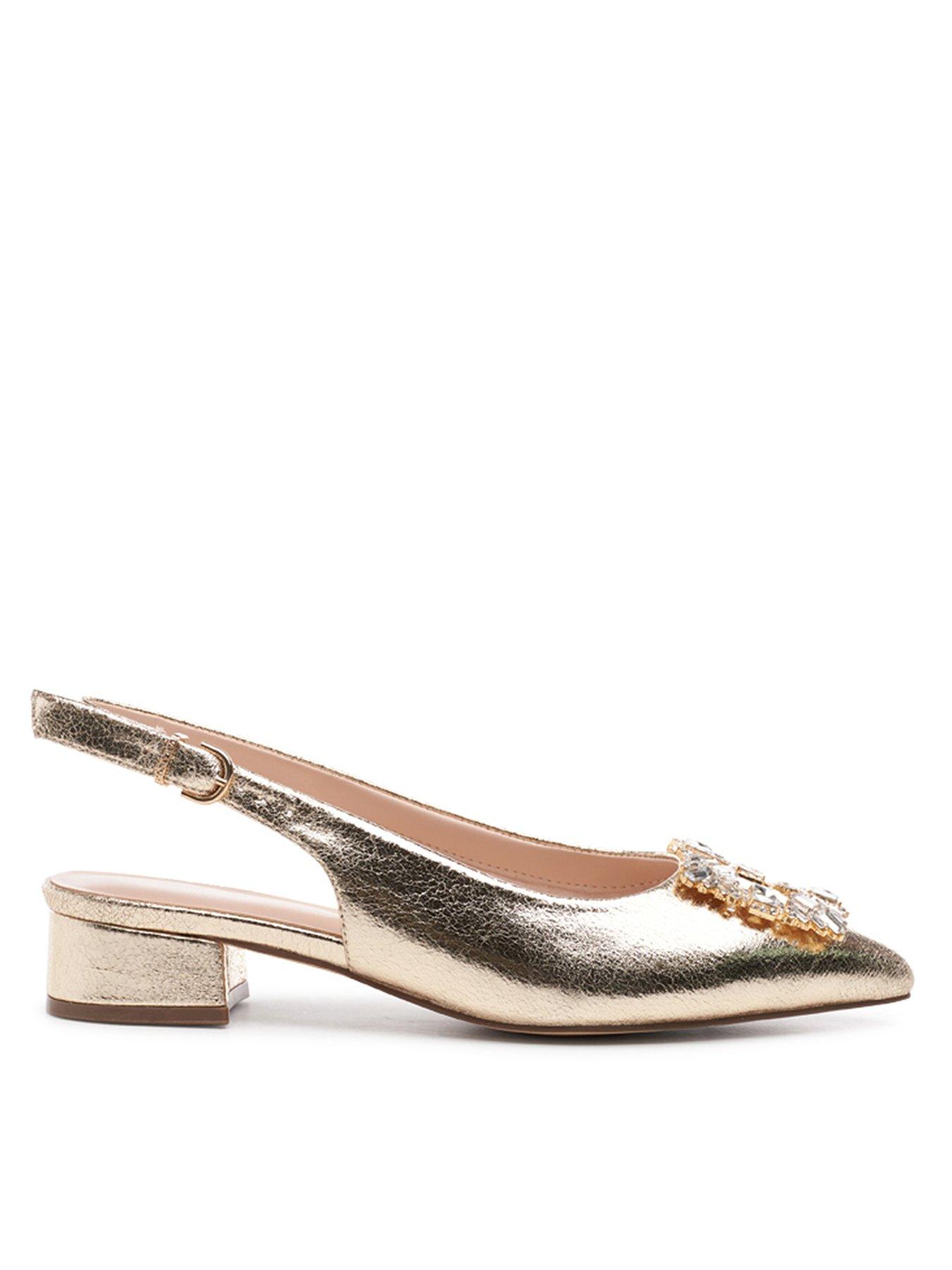 Image 1 of 7 of Paradox London Fortune Brooch Wide Fit Slingback Shoe - Champagne