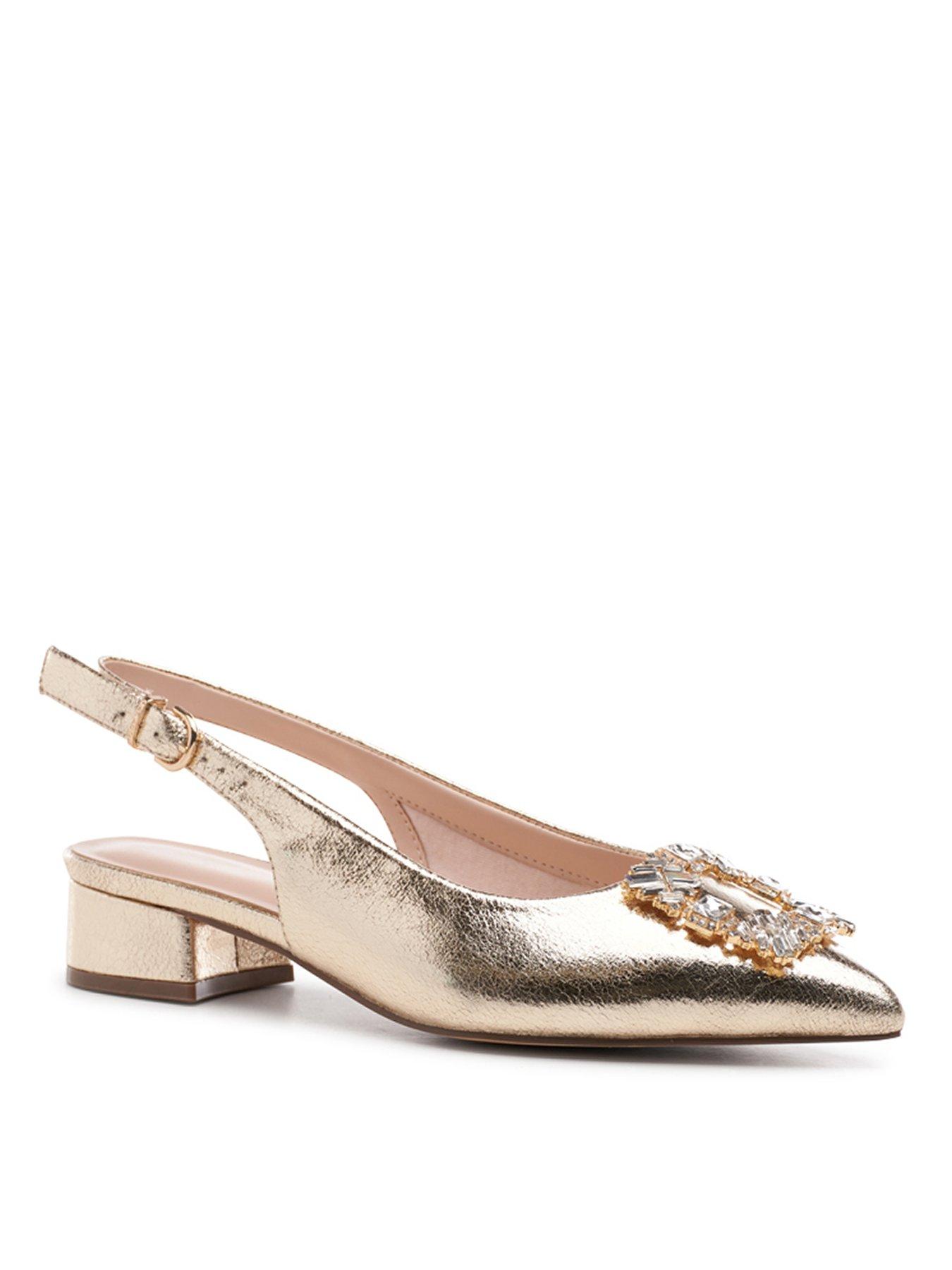 Image 2 of 7 of Paradox London Fortune Brooch Wide Fit Slingback Shoe - Champagne