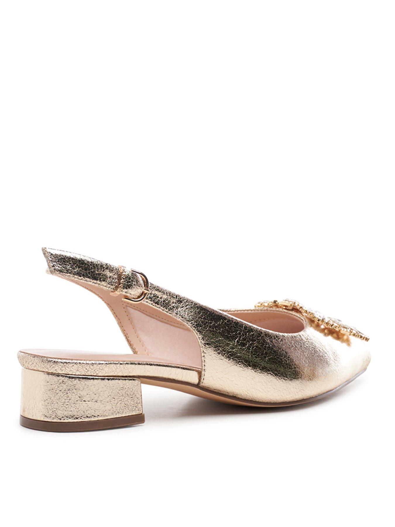 Image 3 of 7 of Paradox London Fortune Brooch Wide Fit Slingback Shoe - Champagne