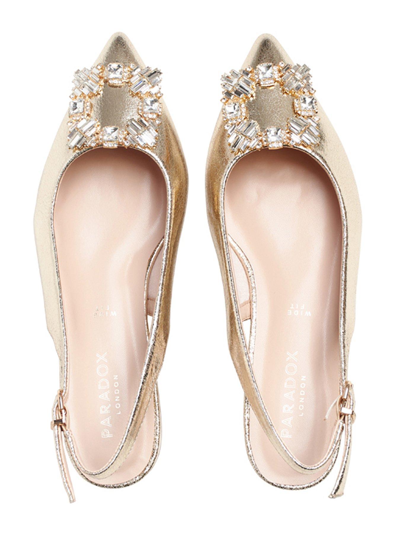 Image 4 of 7 of Paradox London Fortune Brooch Wide Fit Slingback Shoe - Champagne
