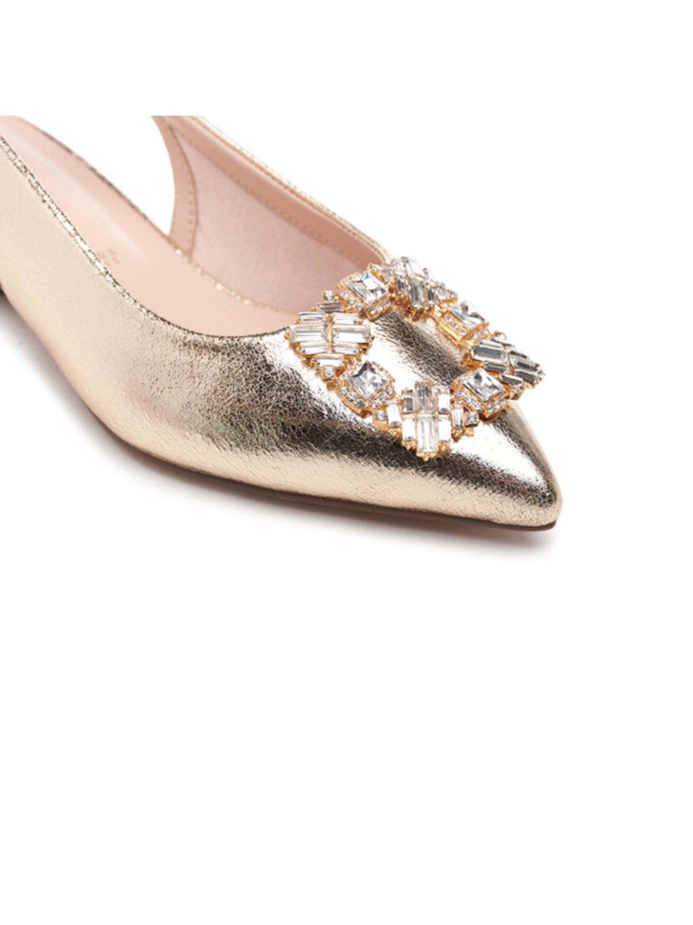 Image 6 of 7 of Paradox London Fortune Brooch Wide Fit Slingback Shoe - Champagne