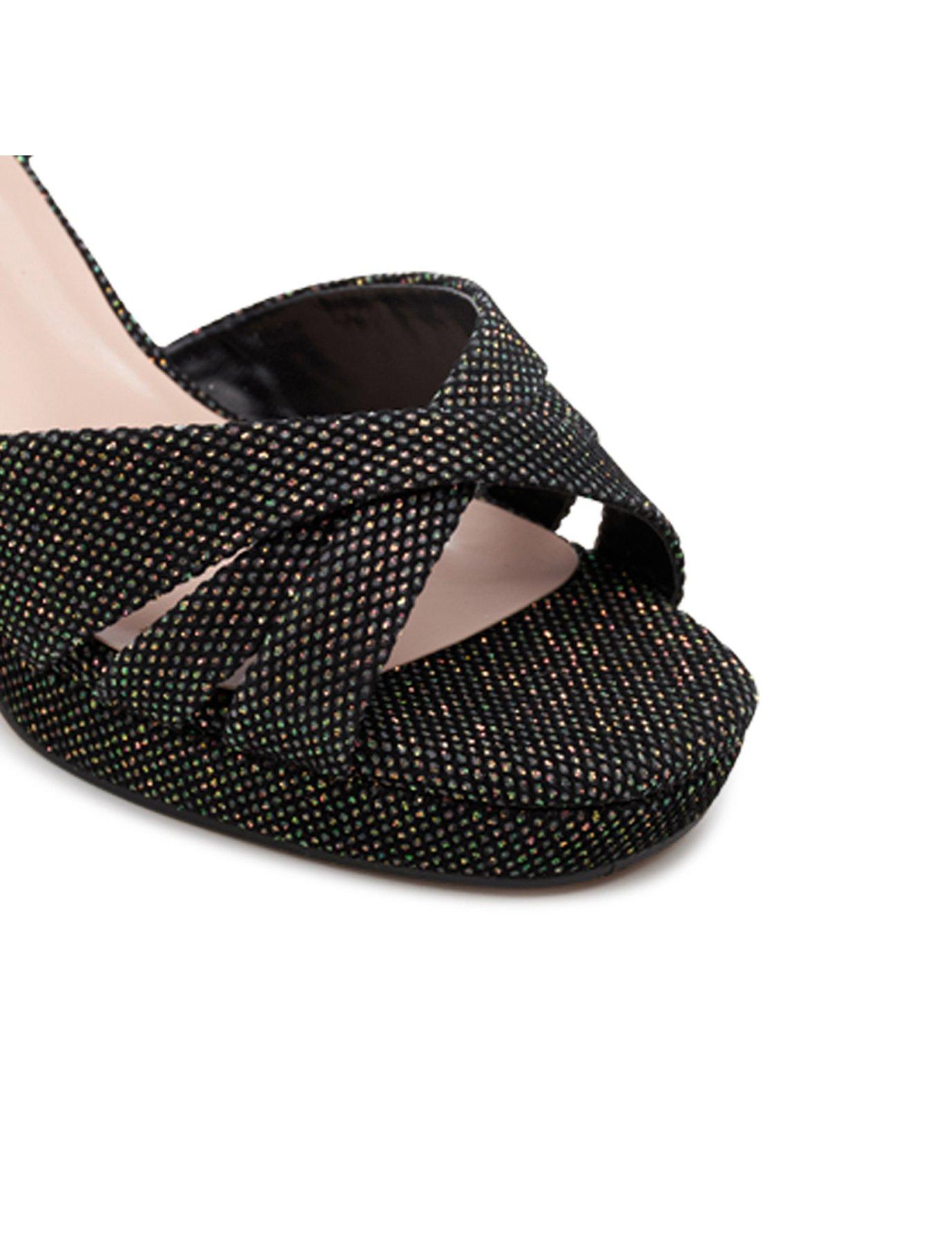 Image 6 of 7 of Paradox London Navarra Velvet Glitter Wide Fit Heel - Black