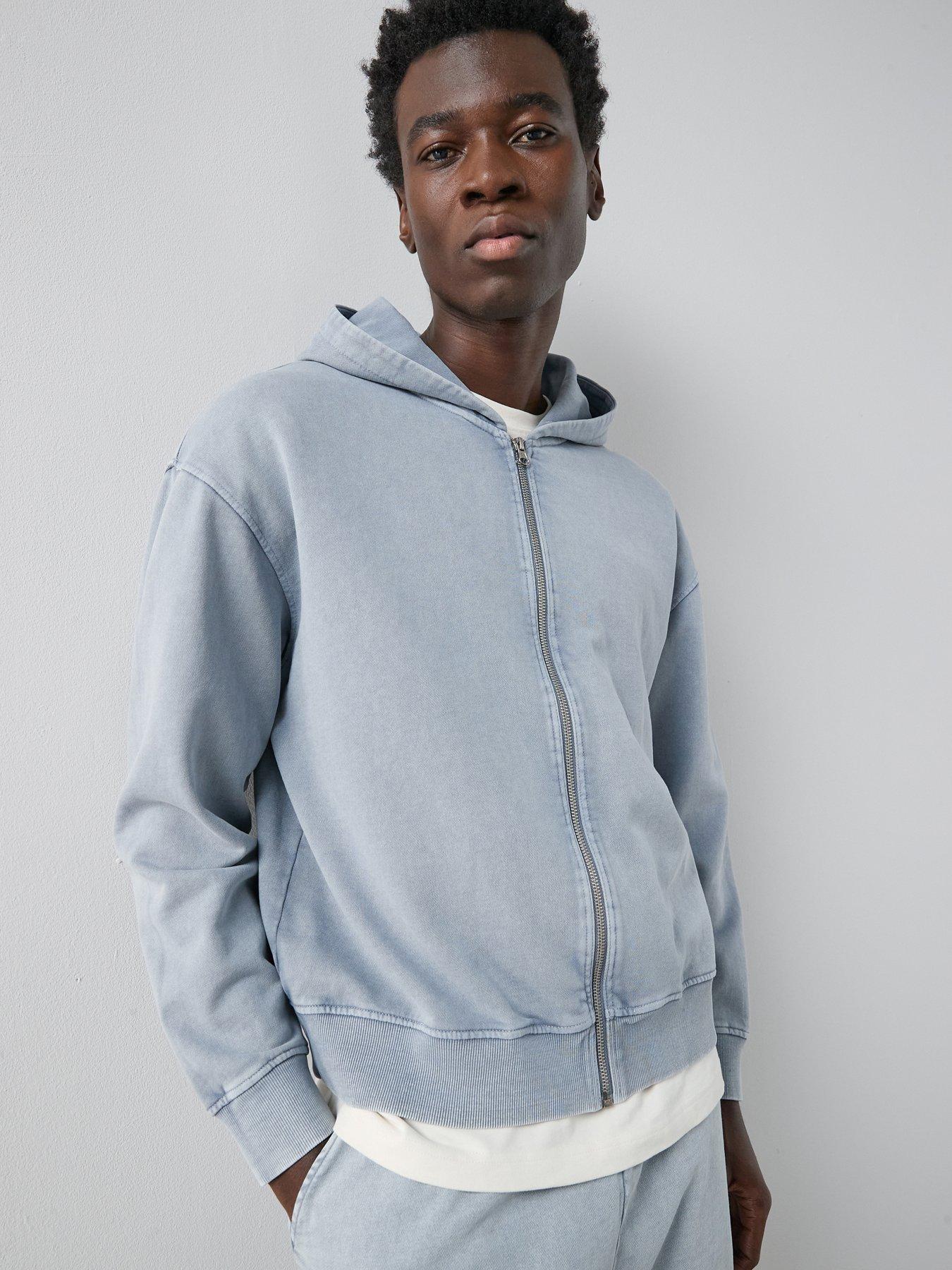 The Very Collection Pure Cotton Boxy Fit Washed Zip Through Hoodie - Blue