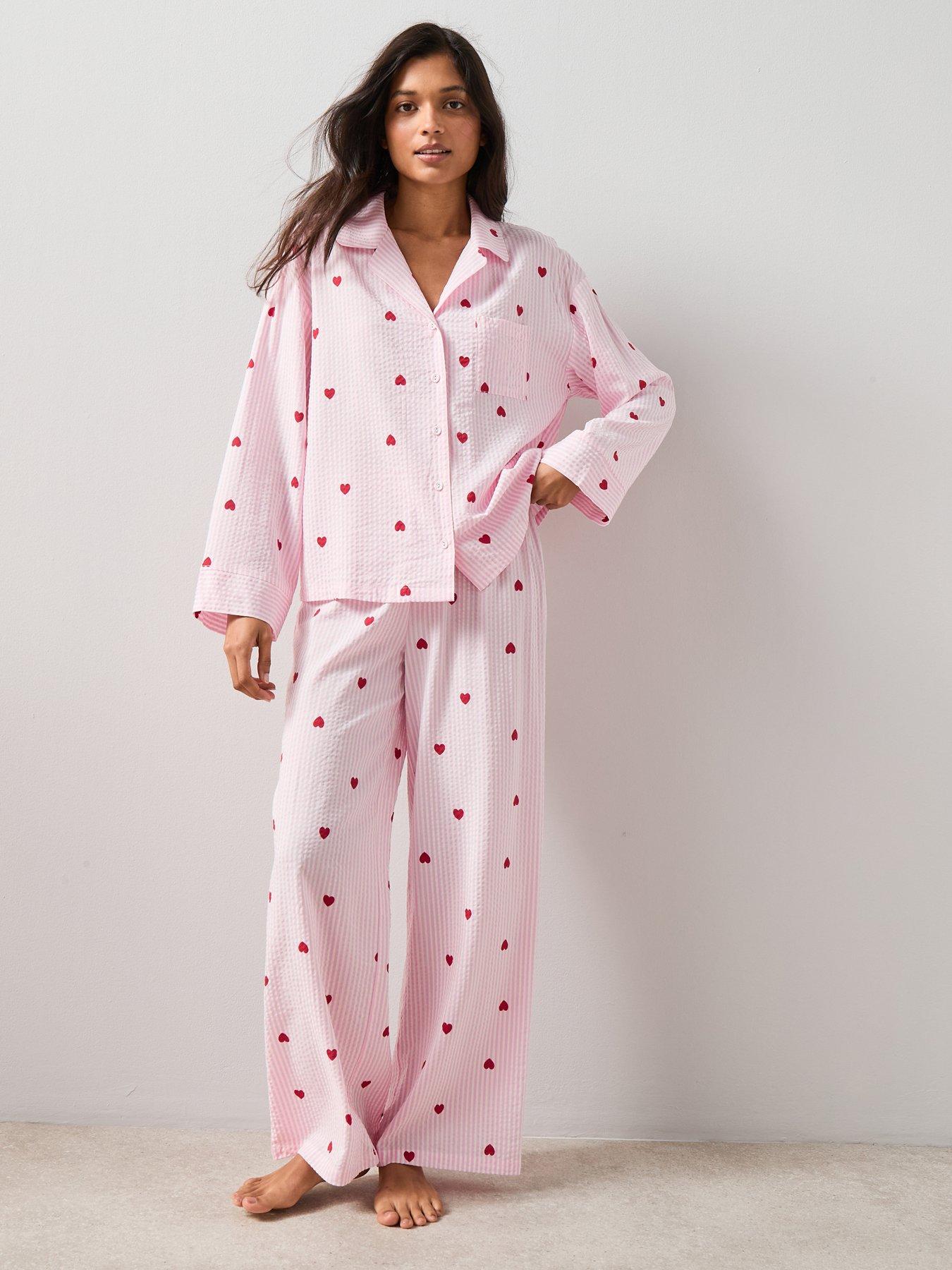 The Very Collection Woven Printed Heart Stripe Pyjama Set - Pink