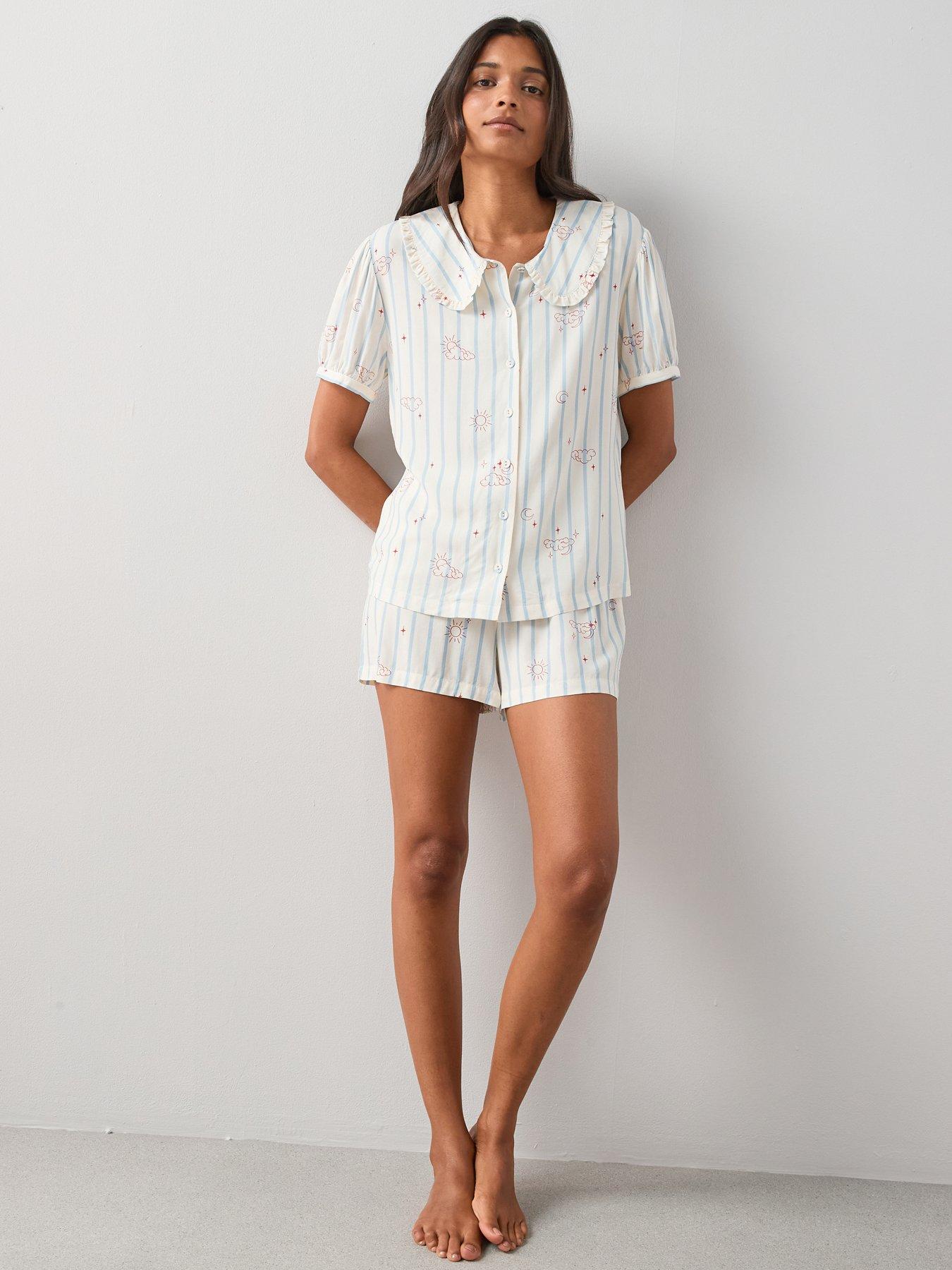 The Very Collection Frill Collar Printed Woven Pyjama Set - White