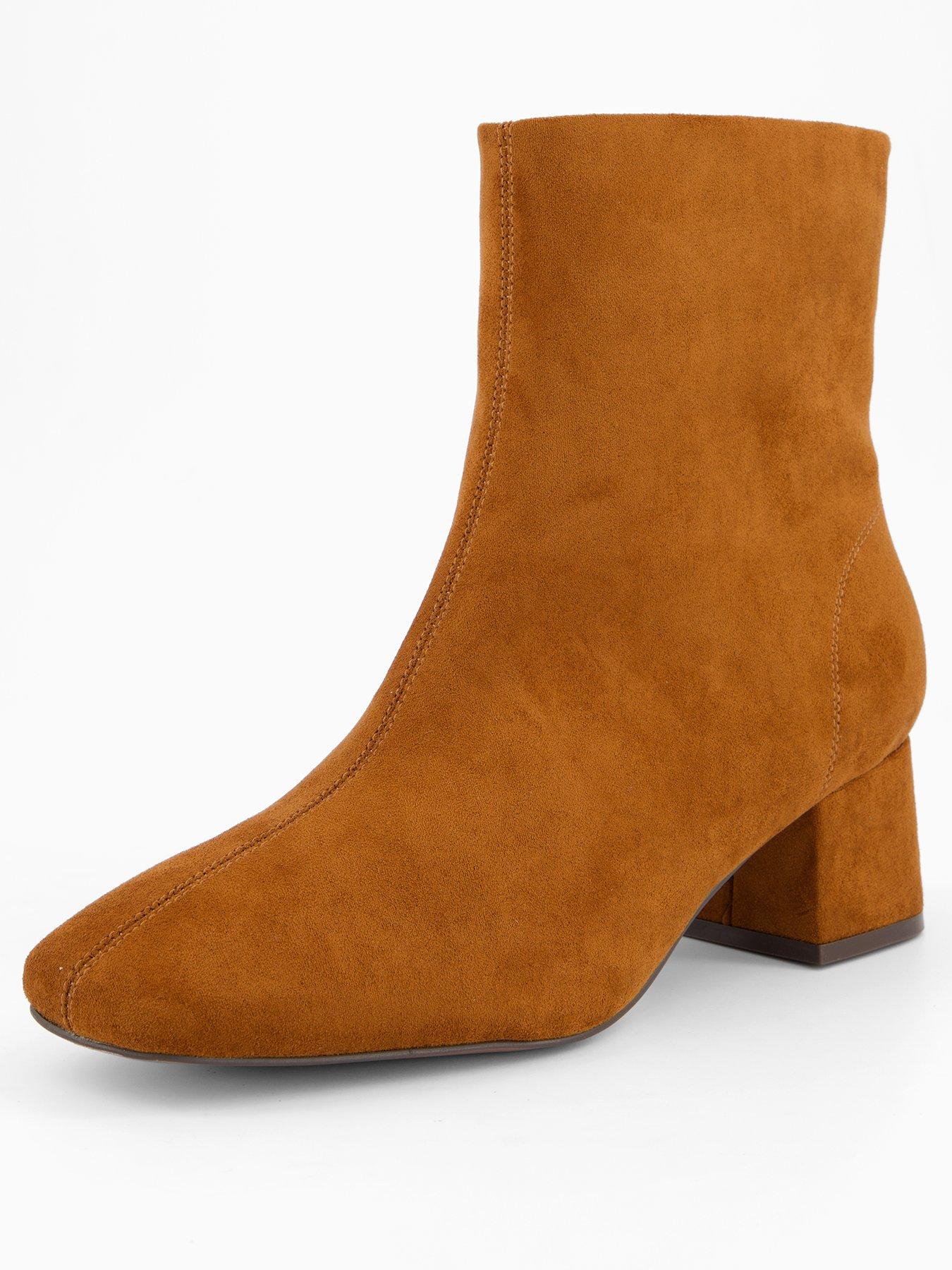  image of the-very-collection-extra-wide-fit-square-toe-heeled-ankle-boot-brown