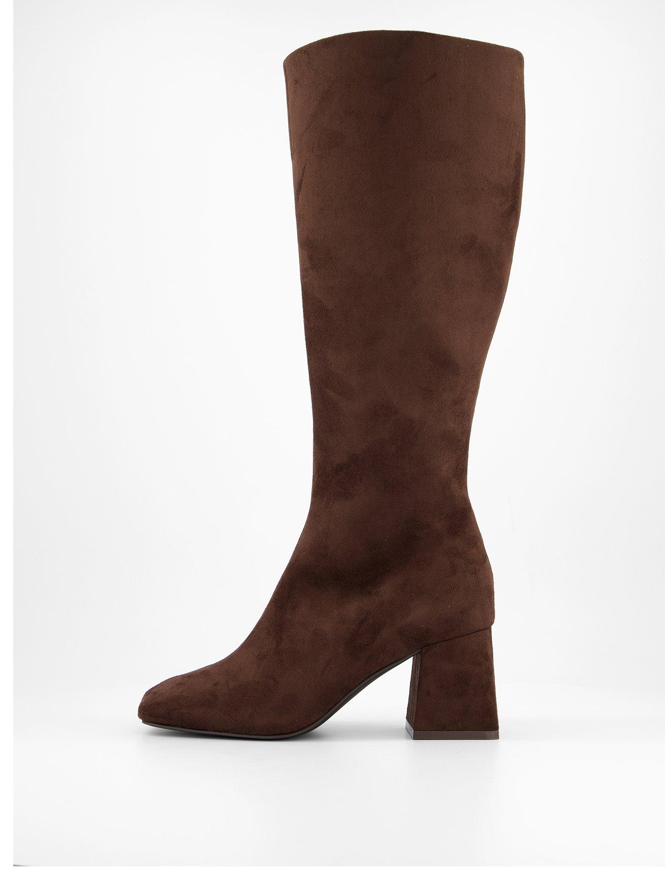  image of the-very-collection-wide-fit-block-heel-knee-high-boot-brown