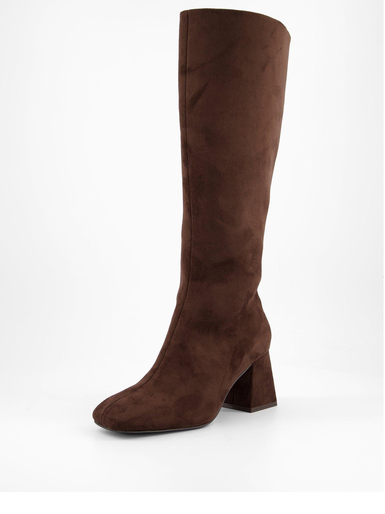  image of the-very-collection-wide-fit-block-heel-knee-high-boot-brown